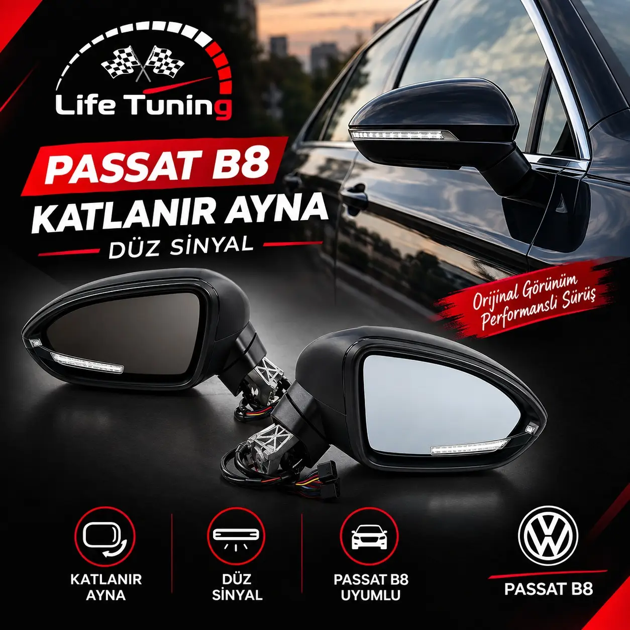 Passat B8 Katlanır Ayna Düz Sinyal Seti | Life Tuning