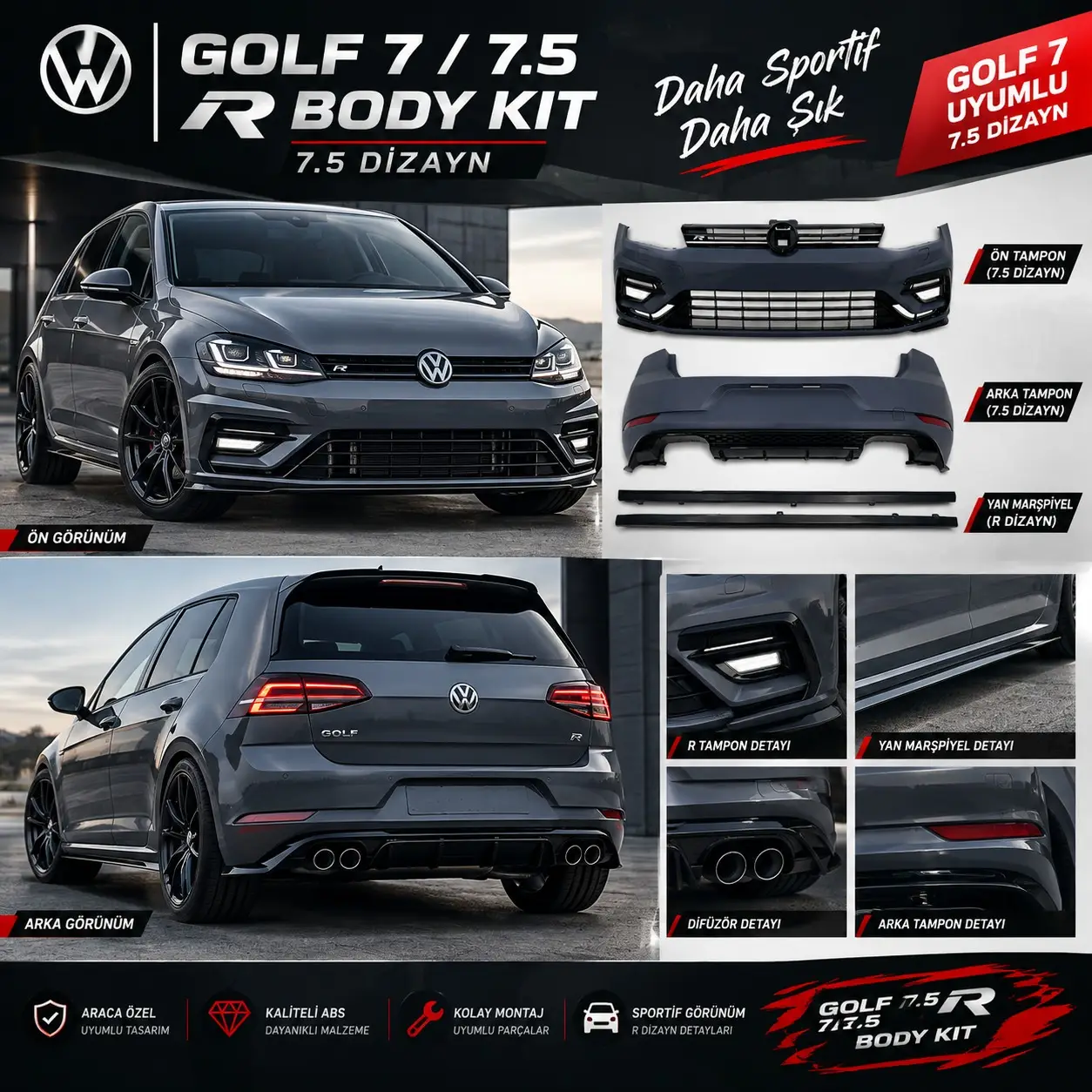 Volkswagen Golf 7 Uyumlu 7.5 Dizayn R Body Kit