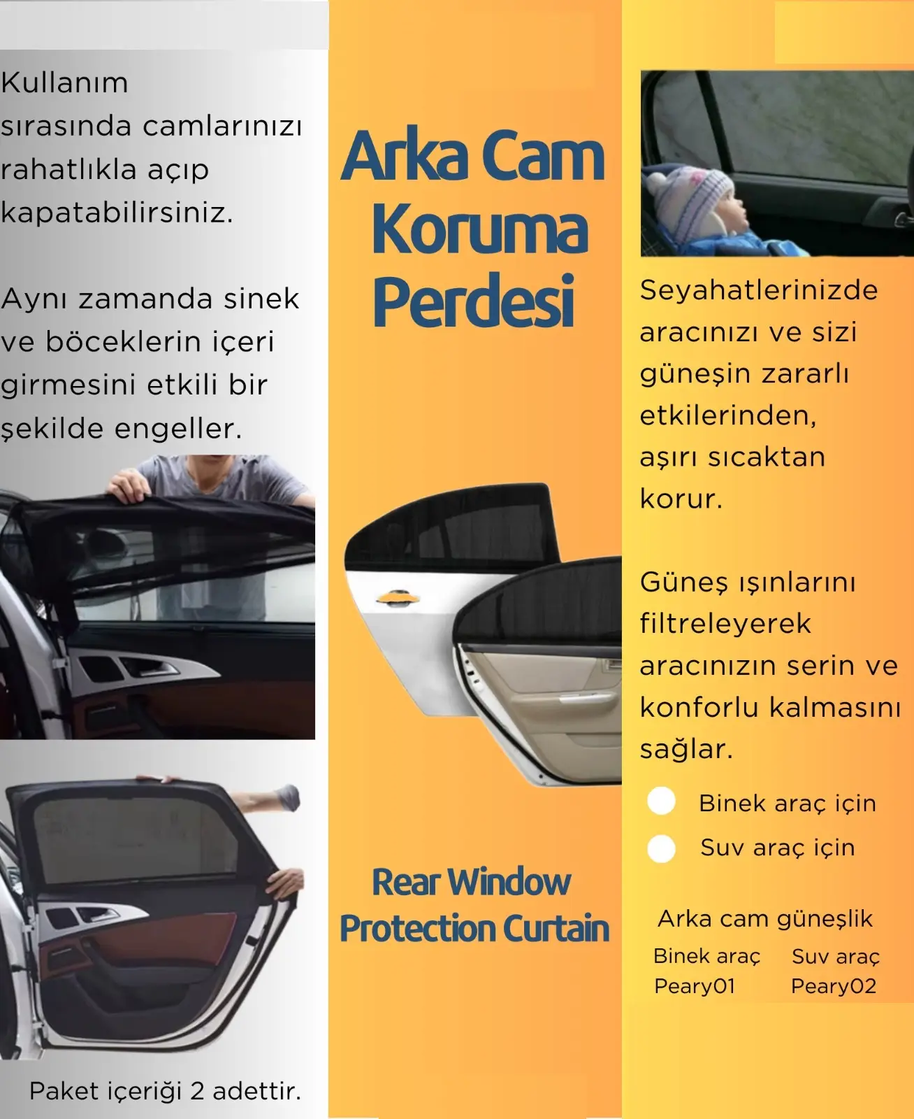 Arka cam güneşlik kelebeksiz cam ve suv araçlar için / PEARY02 ( 2 ADET ) Arka cam güneşlik kelebeksiz cam ve suv araçlar için / PEARY02 ( 2 ADET )