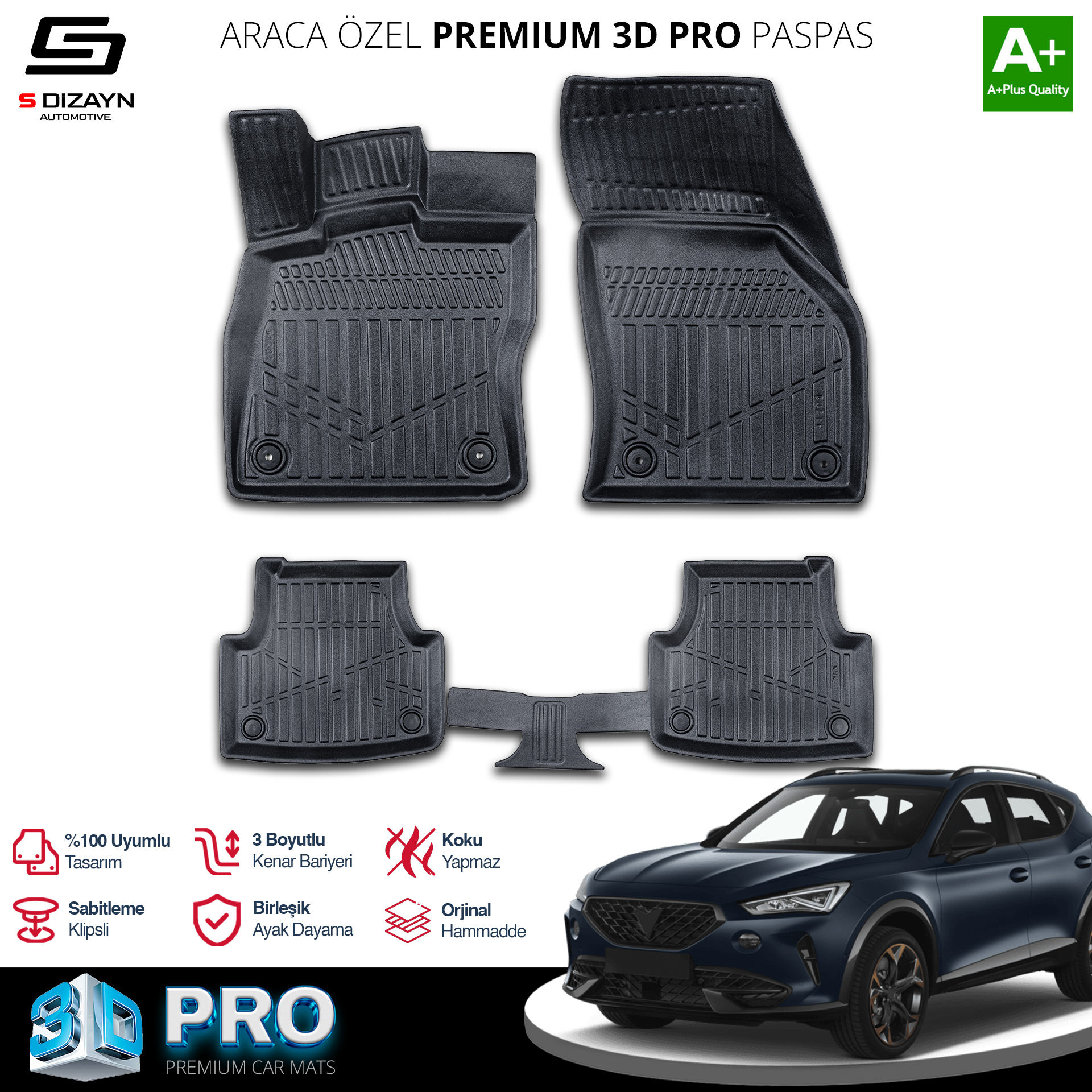 S-Dizayn Cupra Formentor 3D Pro Havuzlu Paspas 2021 Üzeri A+ Kalite S-Dizayn Cupra Formentor 3D Pro Havuzlu Paspas 2021 Üzeri A+ Kalite