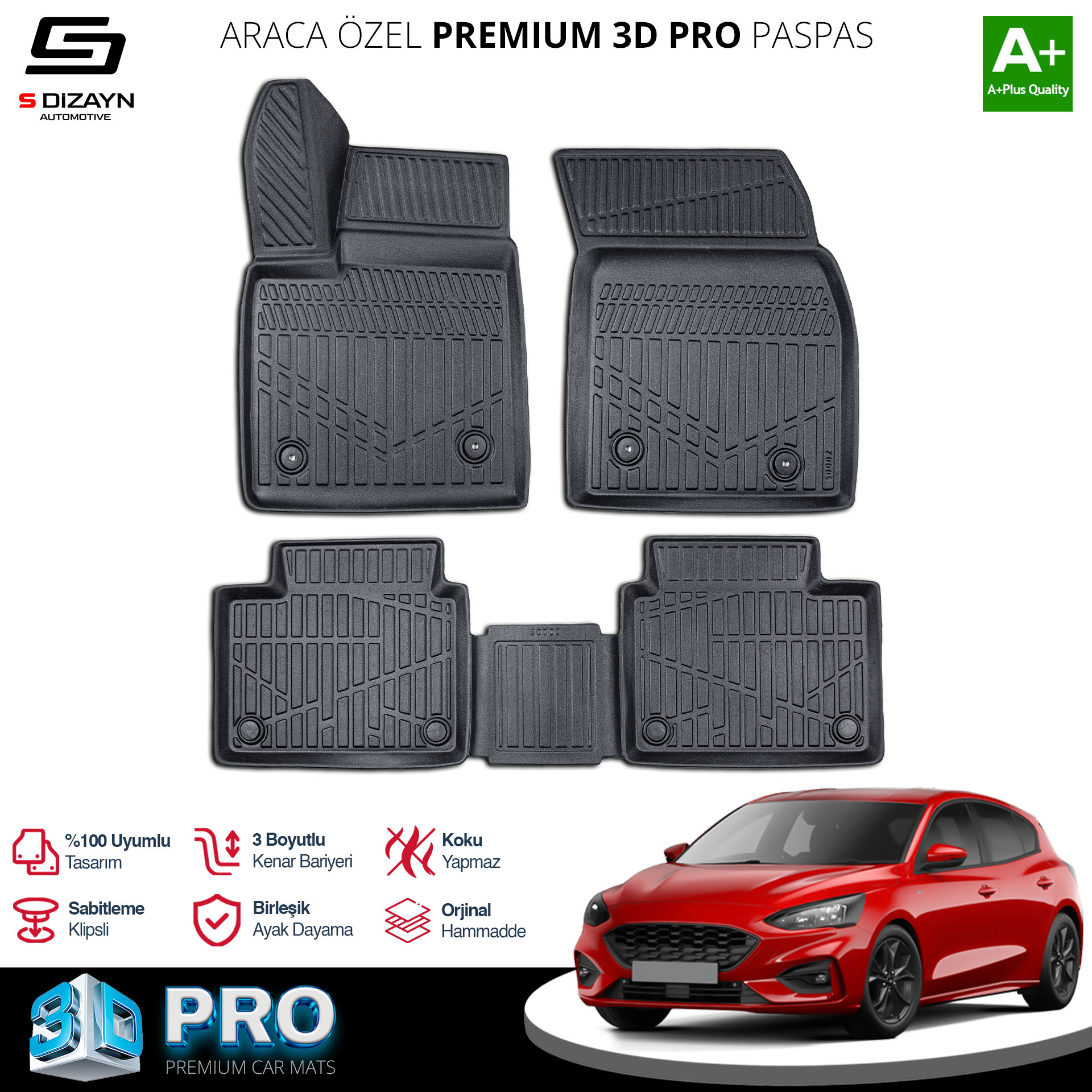 S-Dizayn Ford Focus 4 3D Pro Havuzlu Paspas 2019 Üzeri A+ Kalite S-Dizayn Ford Focus 4 3D Pro Havuzlu Paspas 2019 Üzeri A+ Kalite