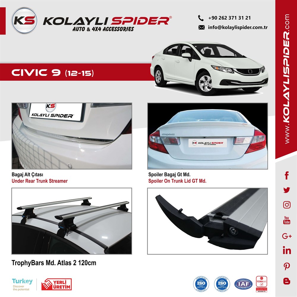 Honda Civic 9 Spoiler Bagaj Md:2 (En Kalın) Fiber 2012-2015 Honda Civic 9 Spoiler Bagaj Md:2 (En Kalın) Fiber 2012-2015