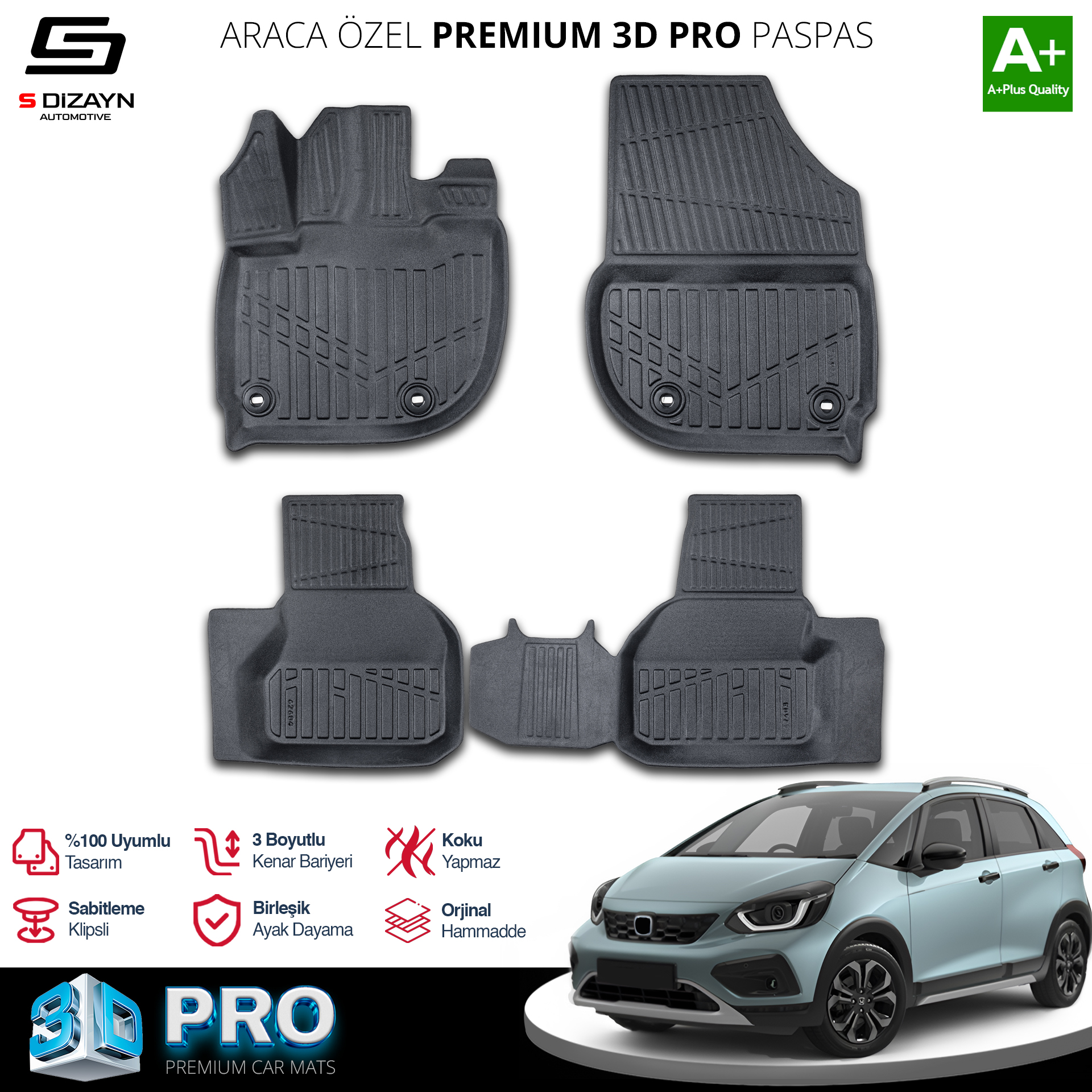 S-Dizayn Honda Jazz 3D Pro Havuzlu Paspas 2020 Üzeri A+ Kalite S-Dizayn Honda Jazz 3D Pro Havuzlu Paspas 2020 Üzeri A+ Kalite