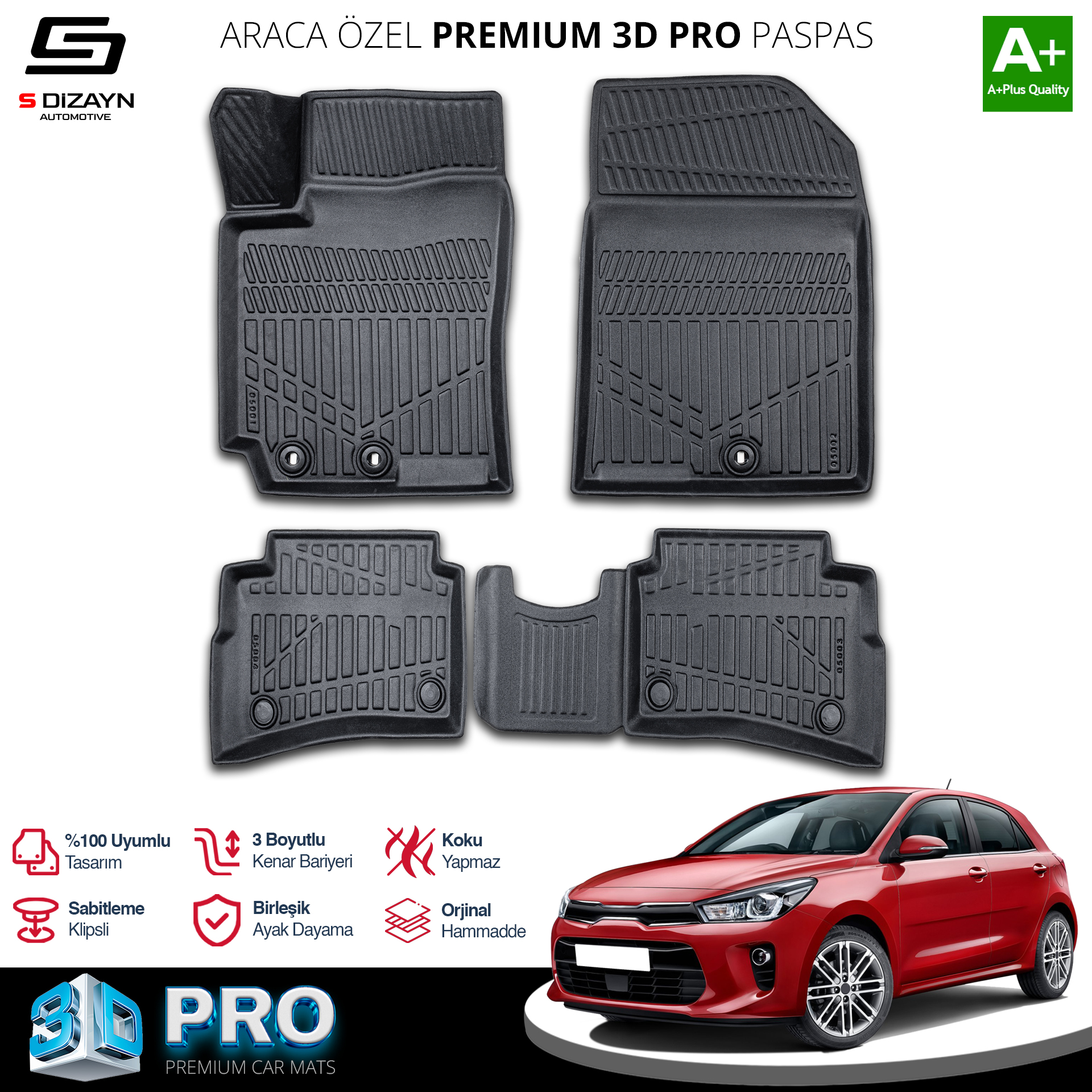 S-Dizayn Kia Rio 3D Pro Havuzlu Paspas 2017-2023 A+ Kalite S-Dizayn Kia Rio 3D Pro Havuzlu Paspas 2017-2023 A+ Kalite