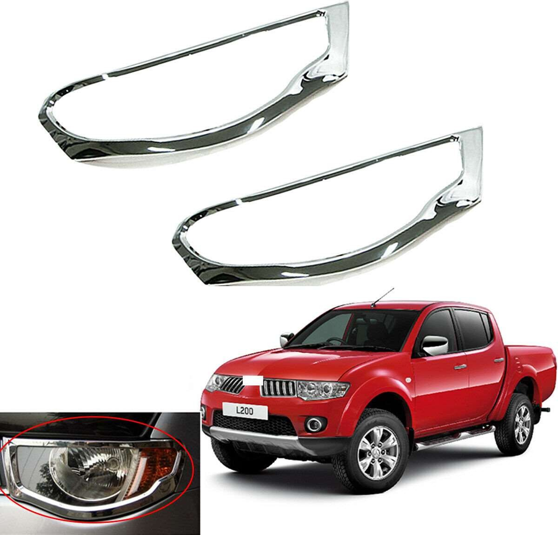 Mitsubishi L200 Uyumlu 2006 2014 Ön Far Kaplama ABS (Plastik) Krom Mitsubishi L200 Uyumlu 2006 2014 Ön Far Kaplama ABS (Plastik) Krom