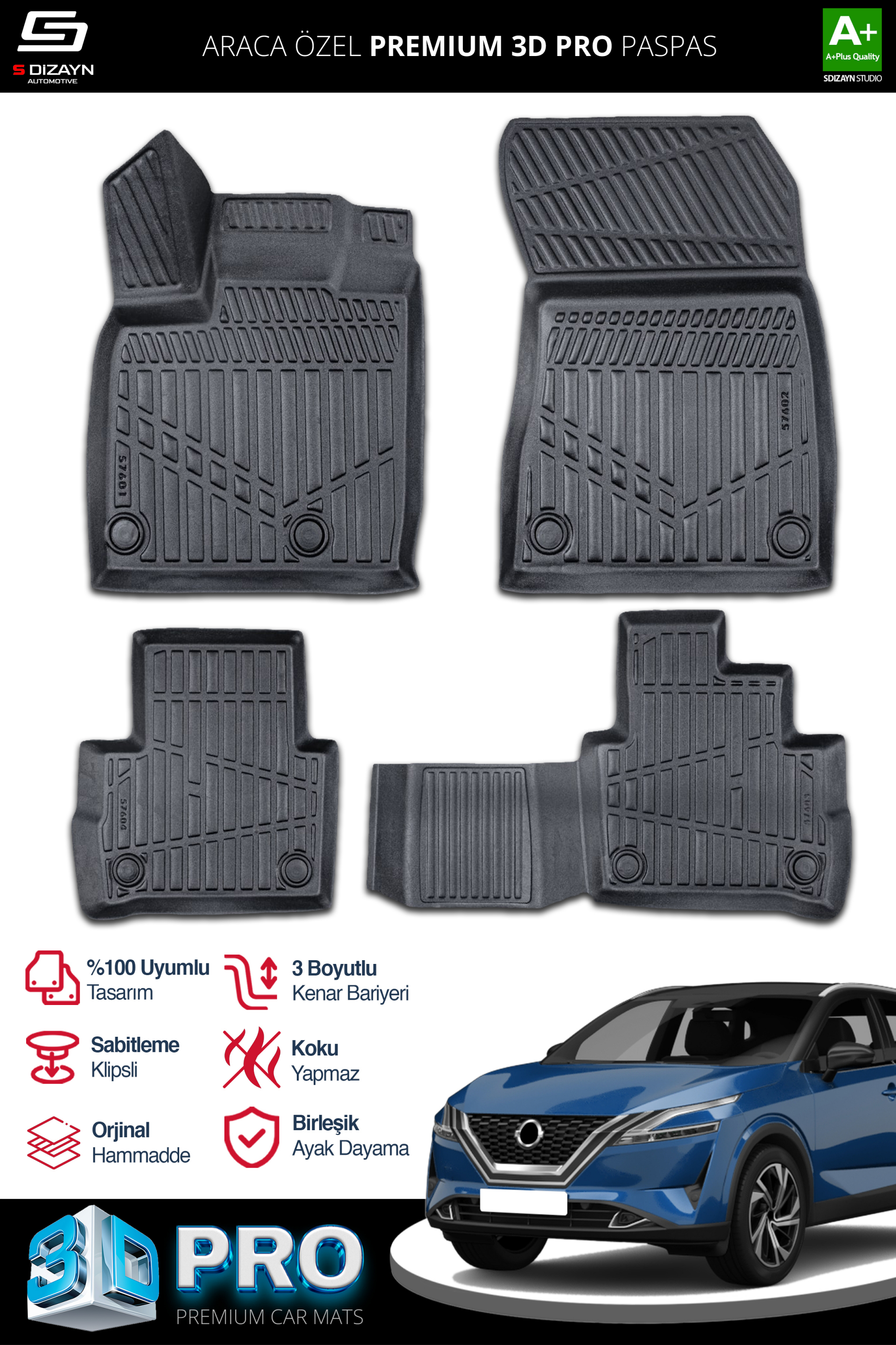 S-Dizayn Nissan Qashqai 3D Pro Havuzlu Paspas 2021 Üzeri A+ Kalite S-Dizayn Nissan Qashqai 3D Pro Havuzlu Paspas 2021 Üzeri A+ Kalite