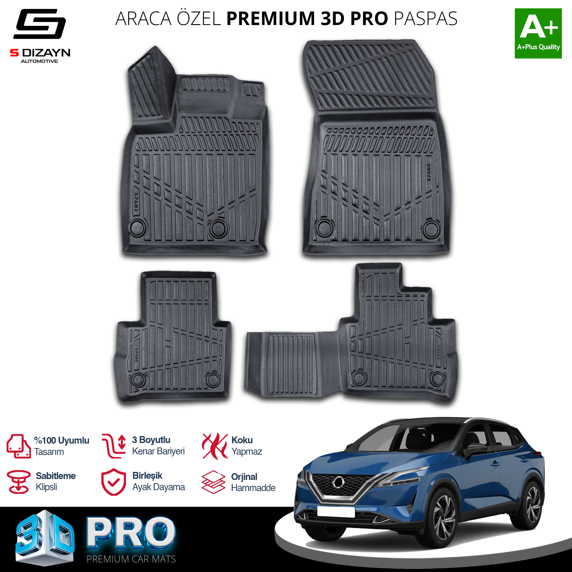 S-Dizayn Nissan Qashqai 3D Pro Havuzlu Paspas 2021 Üzeri A+ Kalite S-Dizayn Nissan Qashqai 3D Pro Havuzlu Paspas 2021 Üzeri A+ Kalite