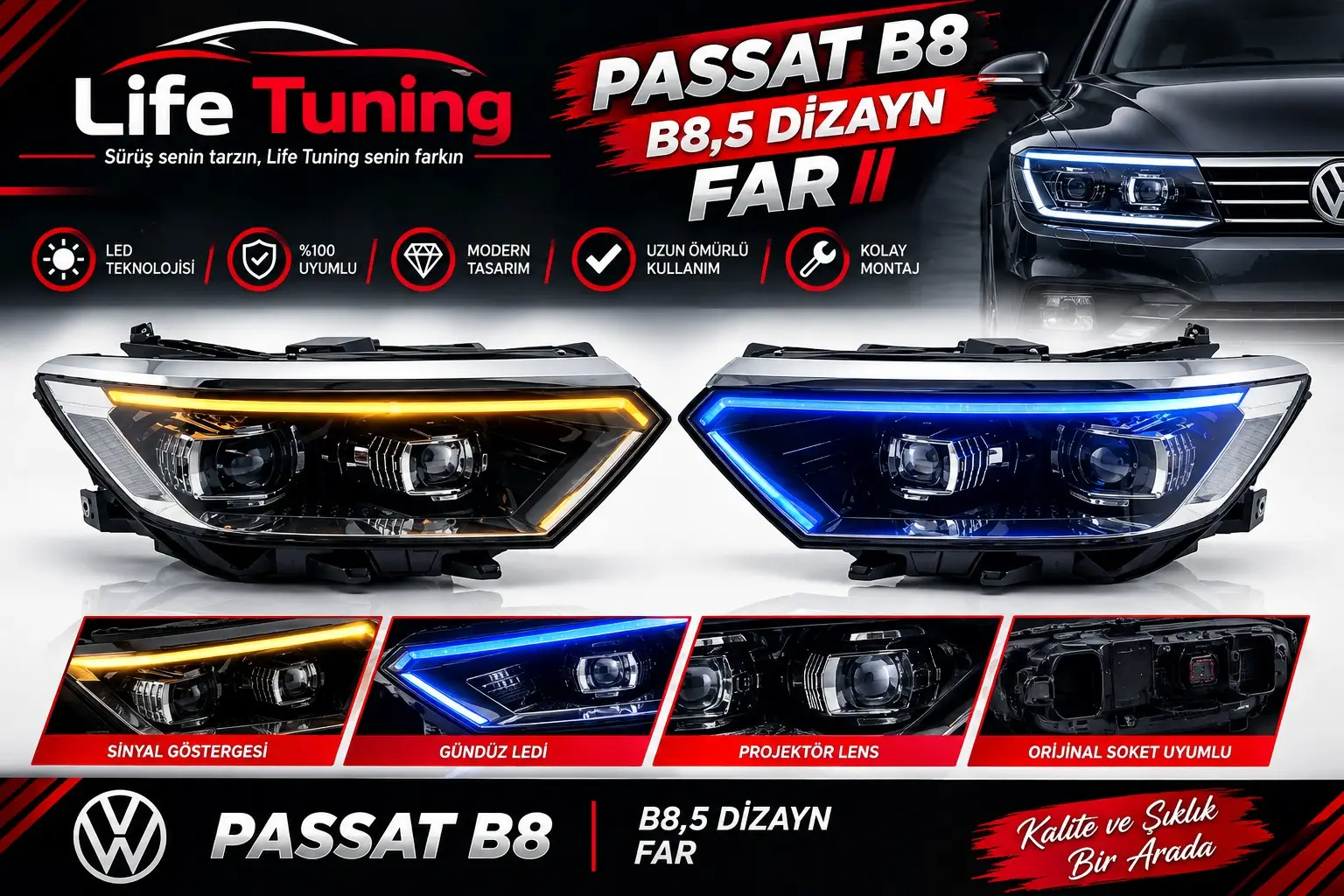 Passat B8 Uyumlu B8.5 Dizayn Far