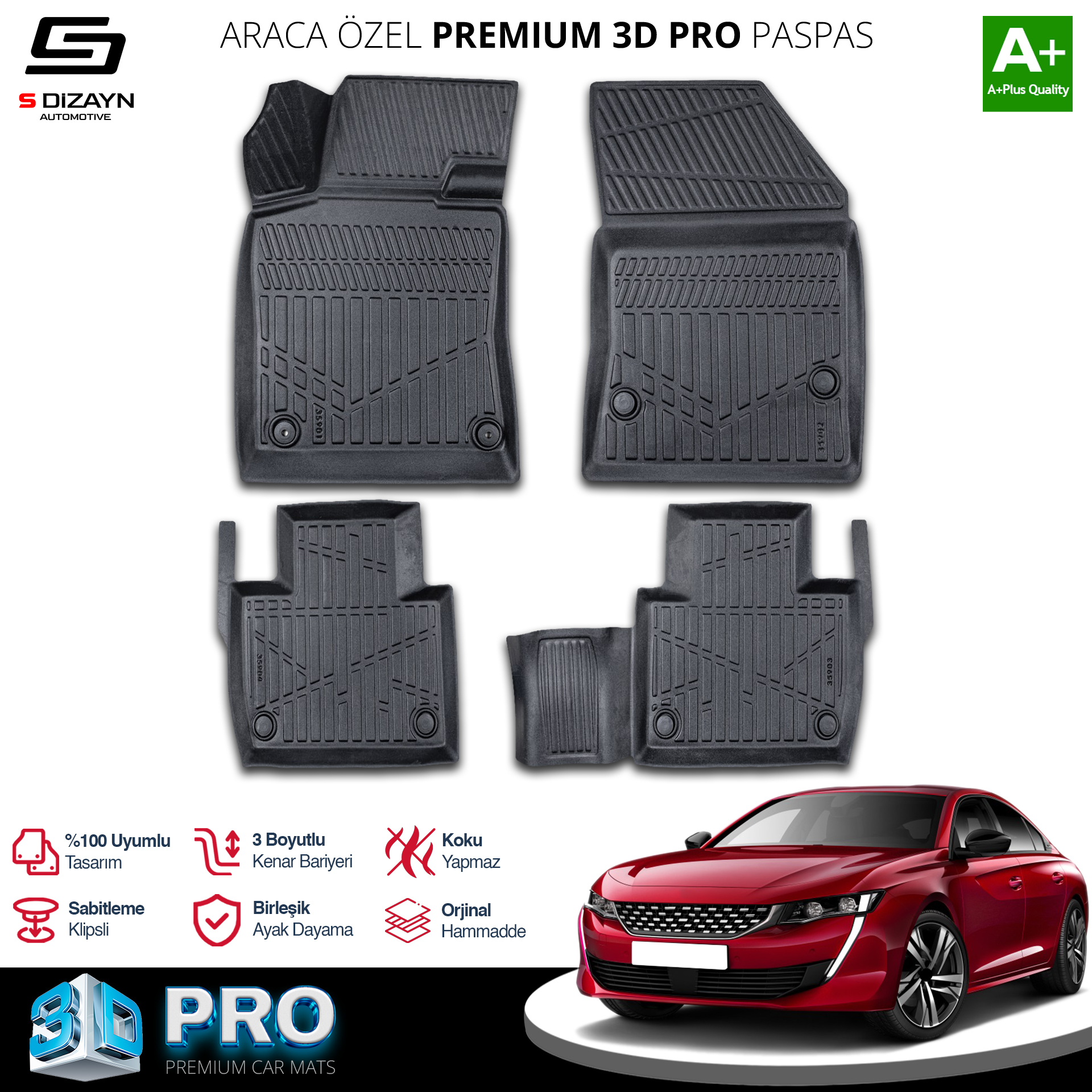 S-Dizayn Peugeot 508 3D Pro Havuzlu Paspas 2018 Üzeri A+ Kalite S-Dizayn Peugeot 508 3D Pro Havuzlu Paspas 2018 Üzeri A+ Kalite
