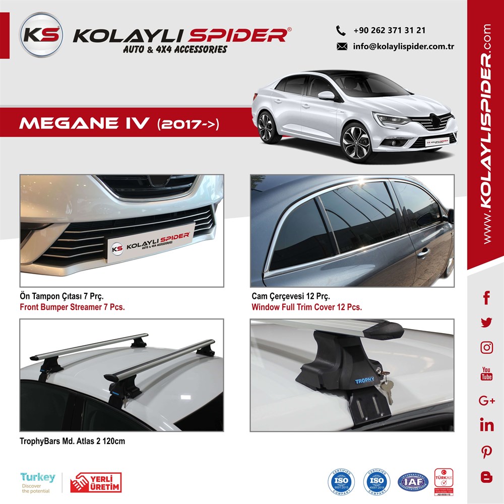 Renault Megane 4 SD Yan Kapı Çıtası 4 Prç Krom 2017 ve Sonrası Renault Megane 4 SD Yan Kapı Çıtası 4 Prç Krom 2017 ve Sonrası