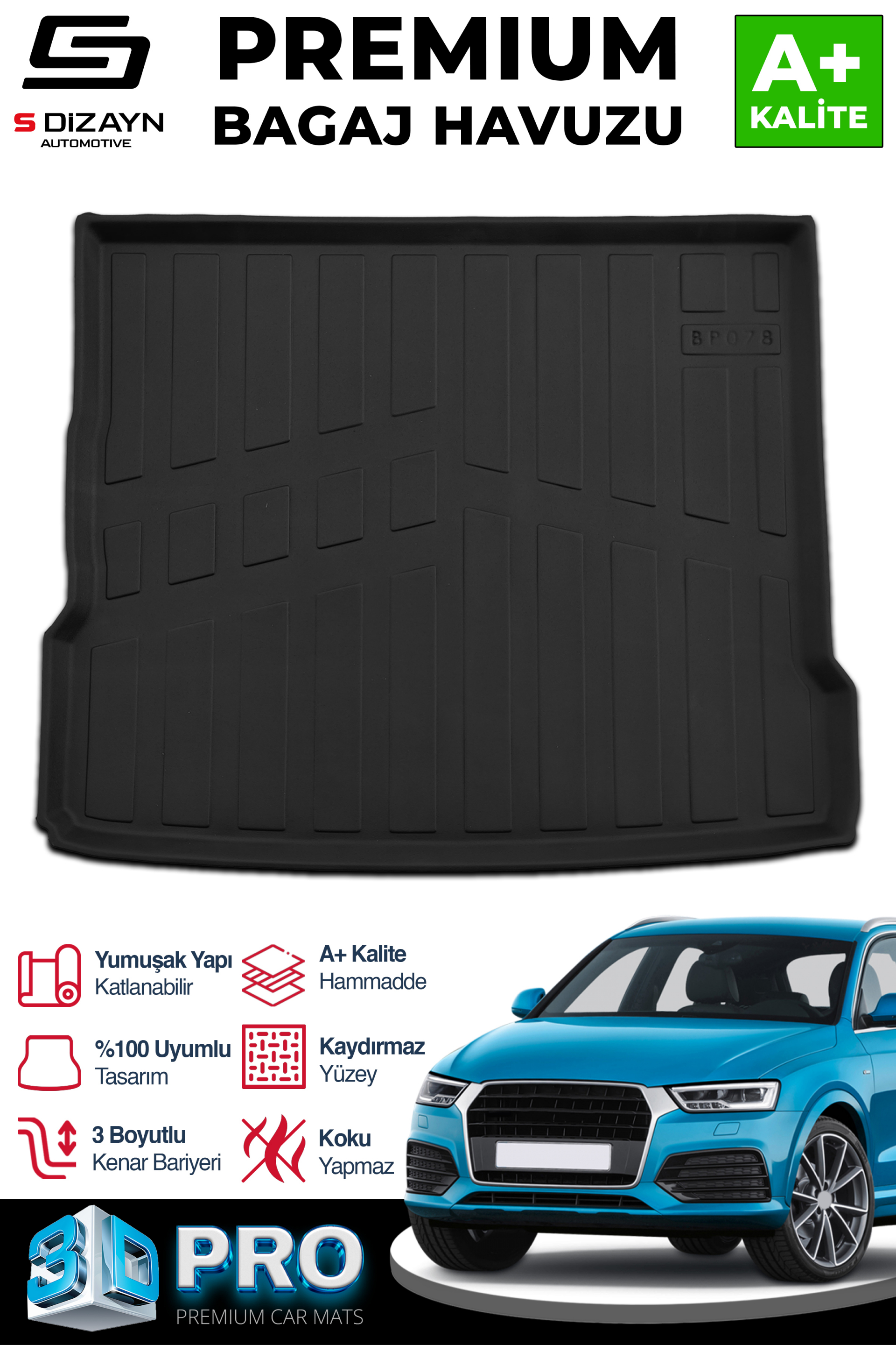 S-Dizayn Audi Q3 3D Pro Bagaj Havuzu 2011-2018 A+ Kalite S-Dizayn Audi Q3 3D Pro Bagaj Havuzu 2011-2018 A+ Kalite