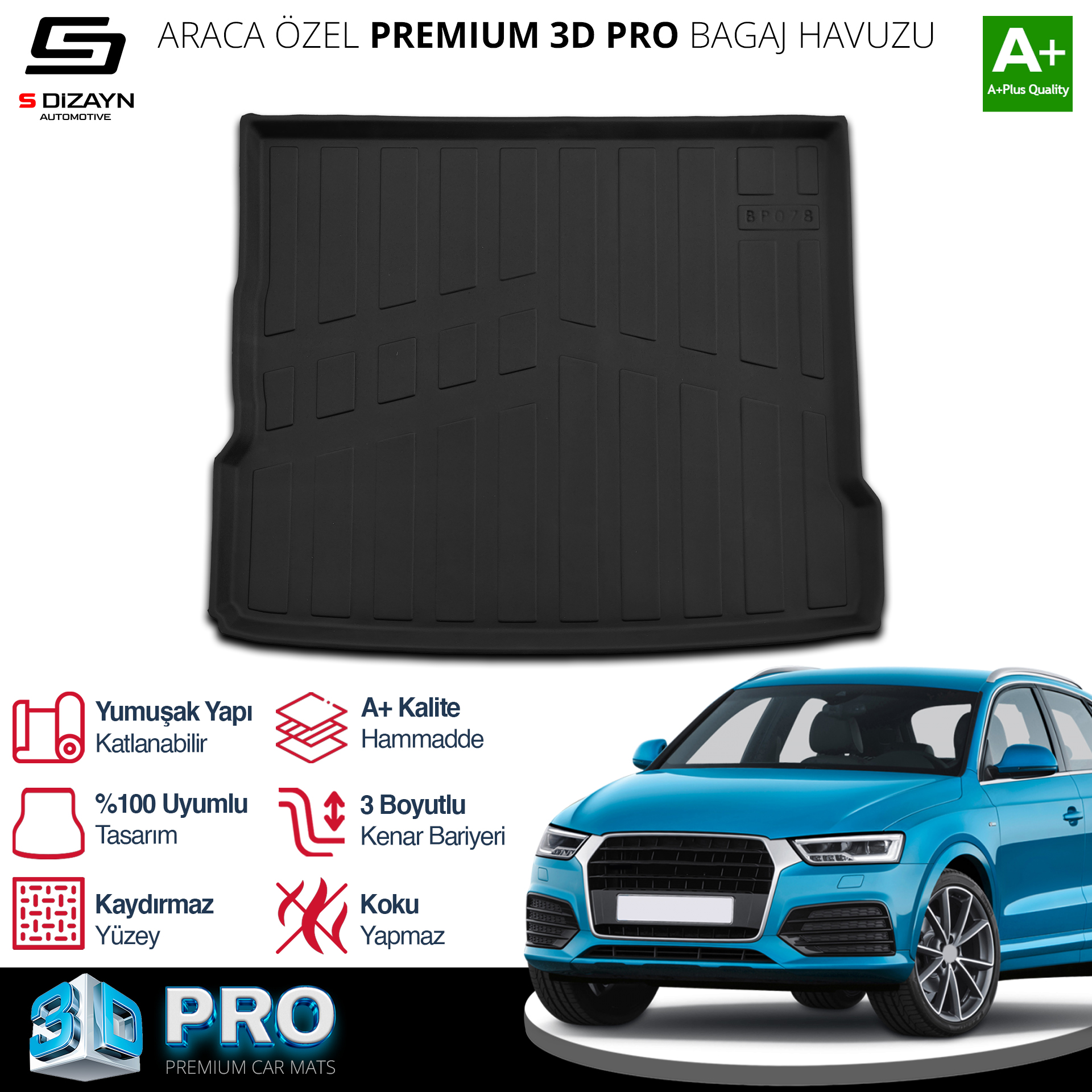 S-Dizayn Audi Q3 3D Pro Bagaj Havuzu 2011-2018 A+ Kalite S-Dizayn Audi Q3 3D Pro Bagaj Havuzu 2011-2018 A+ Kalite