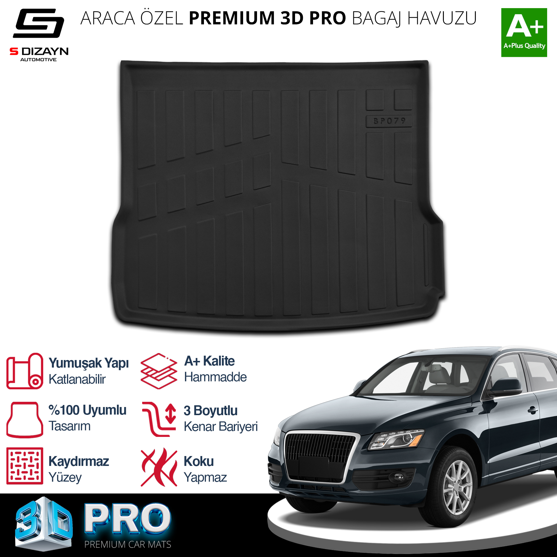 S-Dizayn Audi Q5 3D Pro Bagaj Havuzu 2009-2017 A+ Kalite S-Dizayn Audi Q5 3D Pro Bagaj Havuzu 2009-2017 A+ Kalite