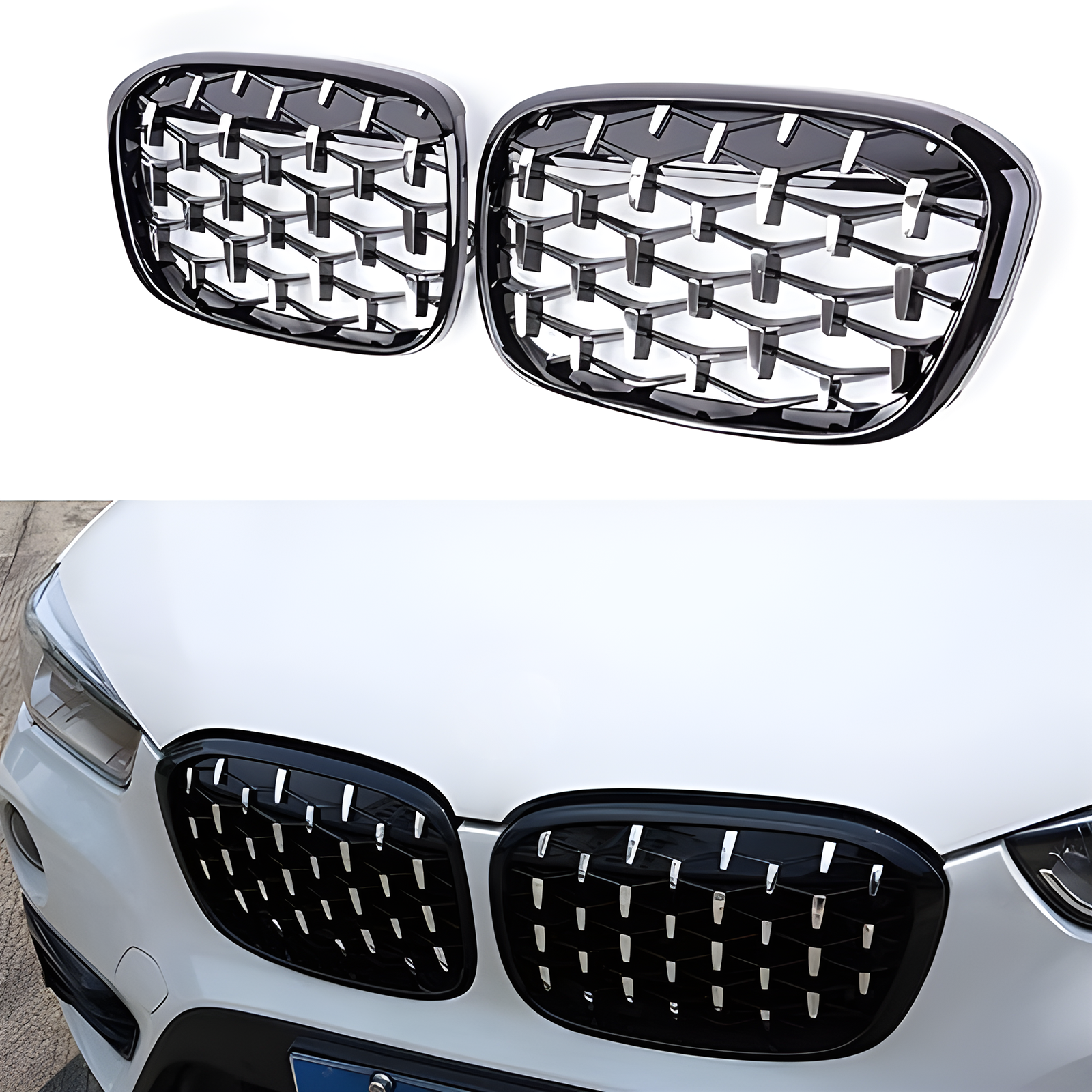 S-Dizayn Bmw X1 F48/F49 Ön Panjur Böbrek Parlak Siyah Çerçeveli Krom Diamond Model 2016-2022 S-Dizayn Bmw X1 F48/F49 Ön Panjur Böbrek Parlak Siyah Çerçeveli Krom Diamond Model 2016-2022