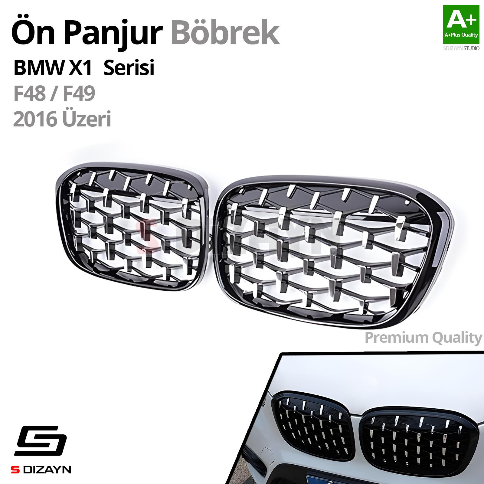 S-Dizayn Bmw X1 F48/F49 Ön Panjur Böbrek Parlak Siyah Çerçeveli Krom Diamond Model 2016-2022 S-Dizayn Bmw X1 F48/F49 Ön Panjur Böbrek Parlak Siyah Çerçeveli Krom Diamond Model 2016-2022