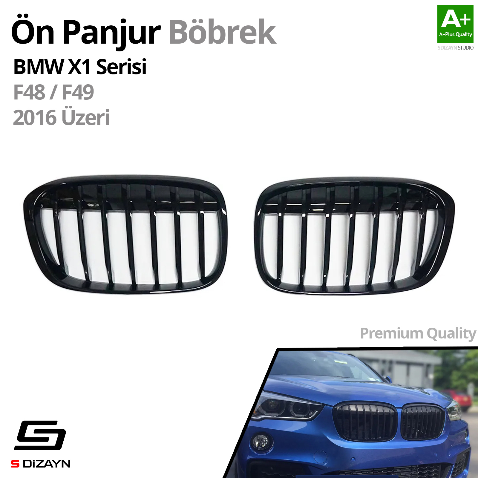 S-Dizayn Bmw X1 F48/F49 Ön Panjur Böbrek Parlak Siyah Piano Black Düz Model 2016-2022 S-Dizayn Bmw X1 F48/F49 Ön Panjur Böbrek Parlak Siyah Piano Black Düz Model 2016-2022