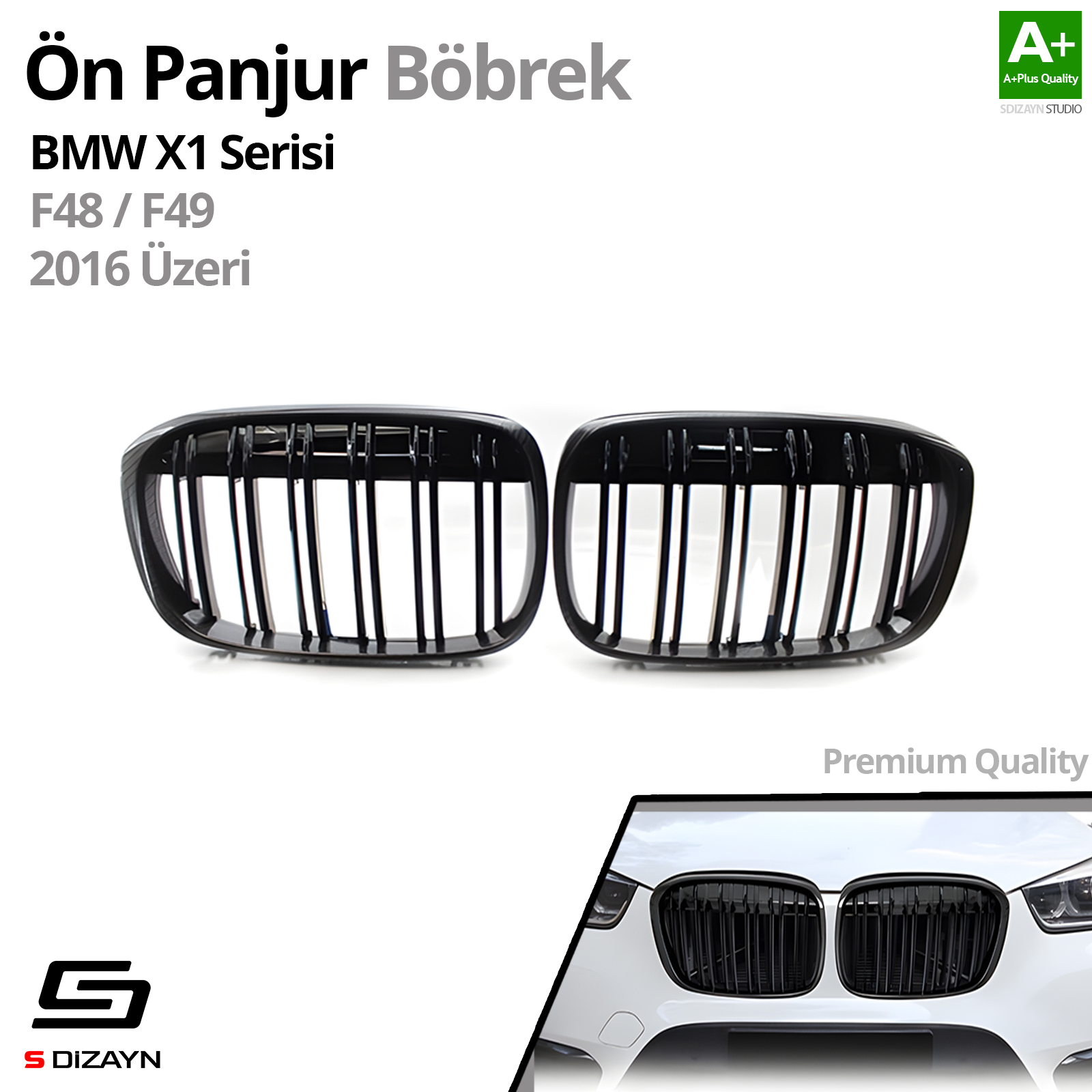 S-Dizayn Bmw X1 F48/F49 Ön Panjur Böbrek Parlak Siyah Piano Black M X1 Model 2016-2022 S-Dizayn Bmw X1 F48/F49 Ön Panjur Böbrek Parlak Siyah Piano Black M X1 Model 2016-2022