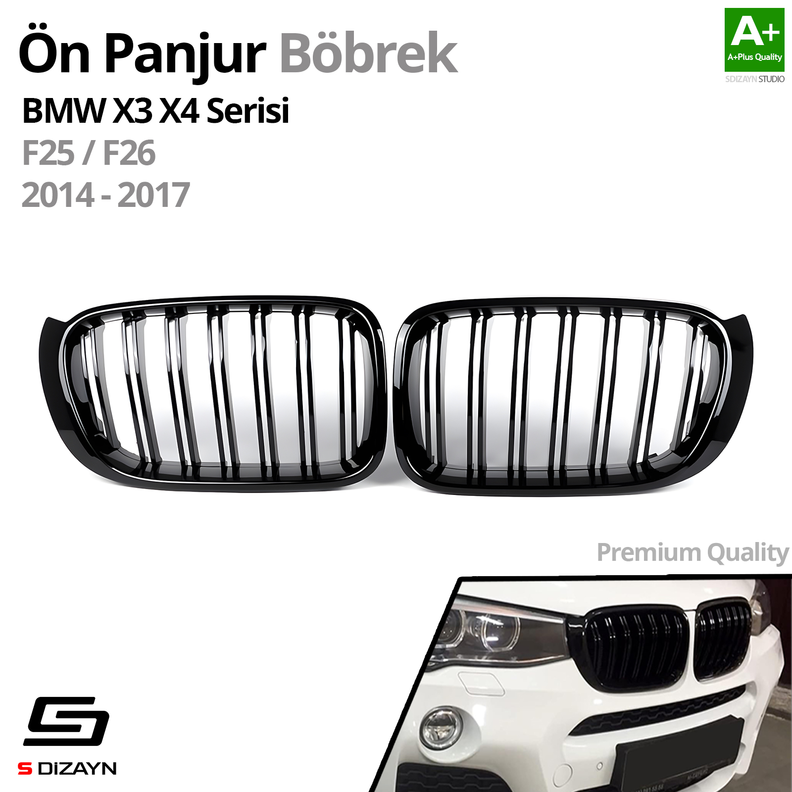 S-Dizayn Bmw X3-X4 F25/F26 Ön Panjur Böbrek Parlak Siyah Piano Black M X3X4 Model 2014-2017 S-Dizayn Bmw X3-X4 F25/F26 Ön Panjur Böbrek Parlak Siyah Piano Black M X3X4 Model 2014-2017