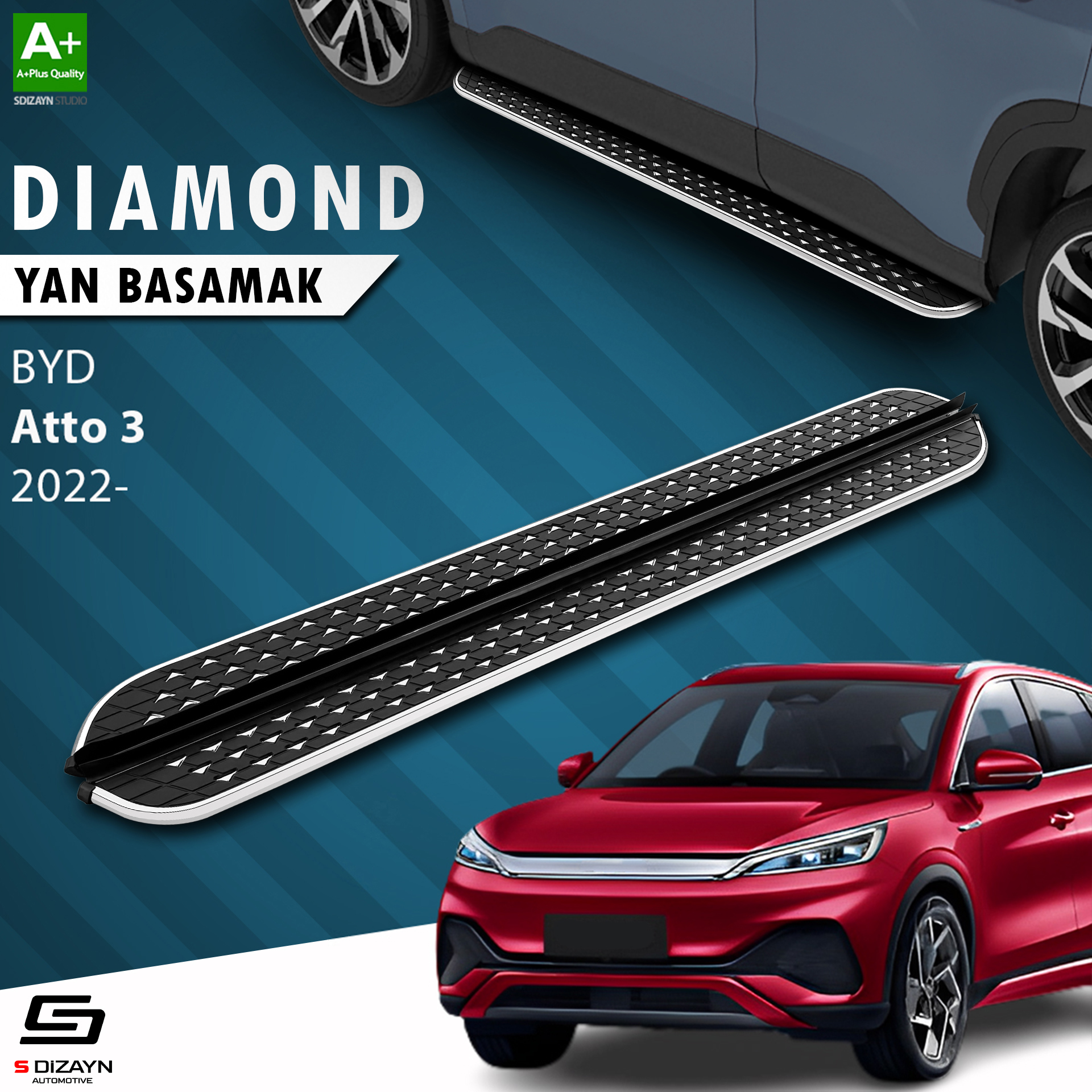 S-Dizayn BYD Atto 3 Diamond Krom Yan Basamak 183 Cm 2022 Üzeri S-Dizayn BYD Atto 3 Diamond Krom Yan Basamak 183 Cm 2022 Üzeri