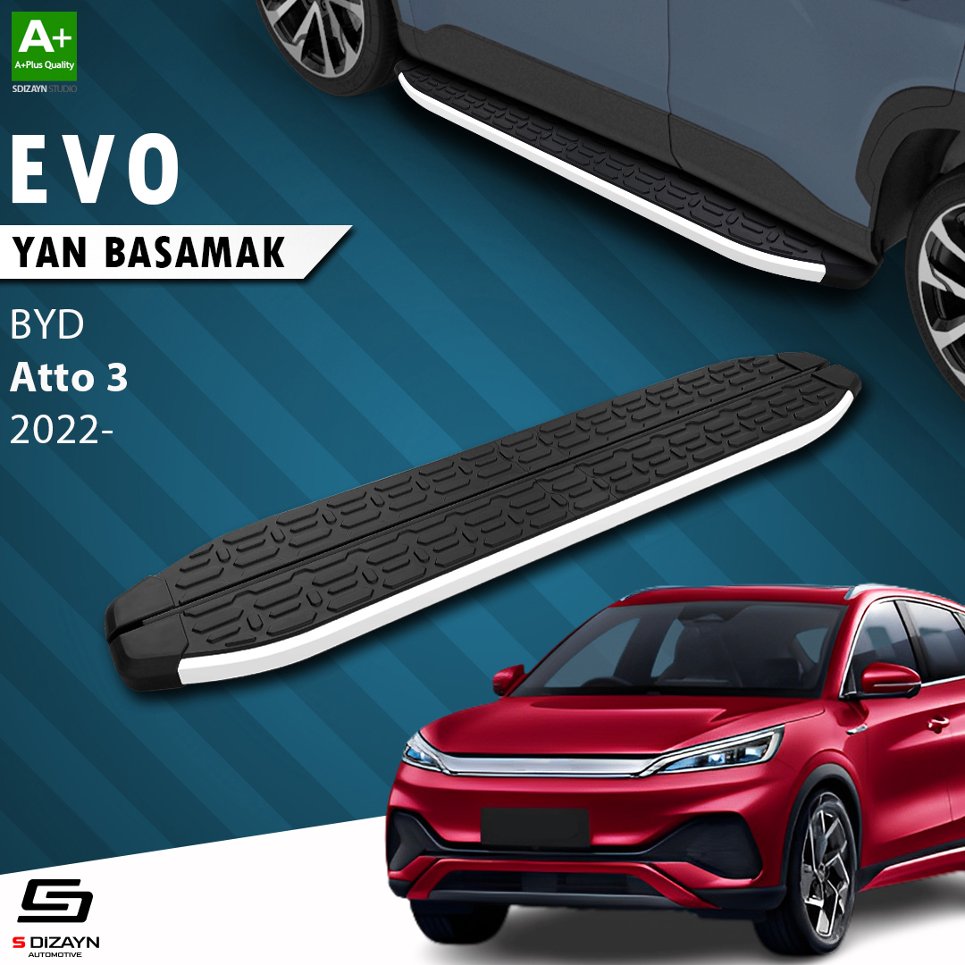 S-Dizayn BYD Atto 3 Evo Aluminyum Yan Basamak 193 Cm 2022 Üzeri S-Dizayn BYD Atto 3 Evo Aluminyum Yan Basamak 193 Cm 2022 Üzeri