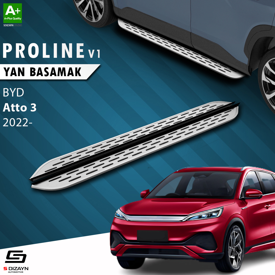 S-Dizayn BYD Atto 3 OEM Still Pro V1 Aluminyum Yan Basamak 183 Cm 2022 Üzeri S-Dizayn BYD Atto 3 OEM Still Pro V1 Aluminyum Yan Basamak 183 Cm 2022 Üzeri