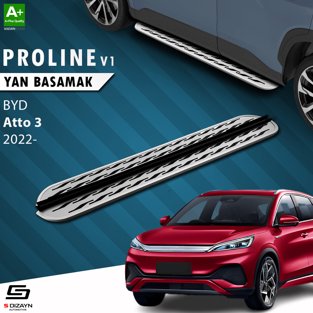 S-Dizayn BYD Atto 3 OEM Still Pro V2 Aluminyum Yan Basamak 183 Cm 2022 Üzeri S-Dizayn BYD Atto 3 OEM Still Pro V2 Aluminyum Yan Basamak 183 Cm 2022 Üzeri