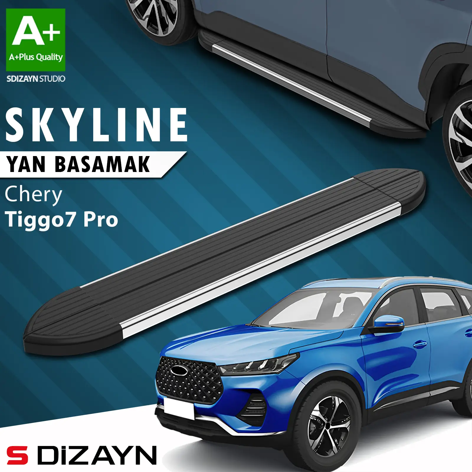 S-Dizayn Chery Tiggo7 Pro Skyline Krom Yan Basamak 183 Cm 2022 Üzeri A+ Kalite