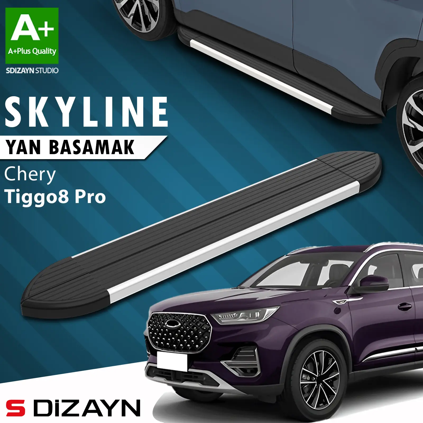 S-Dizayn Chery Tiggo8 Pro Skyline Aluminyum Yan Basamak 183 Cm 2022 Üzeri A+ Kalite