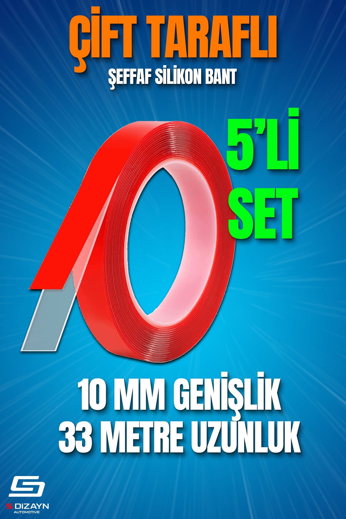 S-Dizayn Çift Taraflı Bant 10mm x 33 Metre 5`li Paket Şeffaf Silikon VHB Bant A+Kalite S-Dizayn Çift Taraflı Bant 10mm x 33 Metre 5`li Paket Şeffaf Silikon VHB Bant A+Kalite
