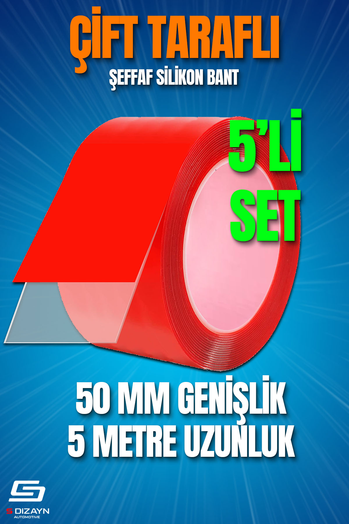 S-Dizayn Çift Taraflı Bant 50mm x 5 Metre 5`li Paket Şeffaf Silikon VHB Bant A+Kalite S-Dizayn Çift Taraflı Bant 50mm x 5 Metre 5`li Paket Şeffaf Silikon VHB Bant A+Kalite