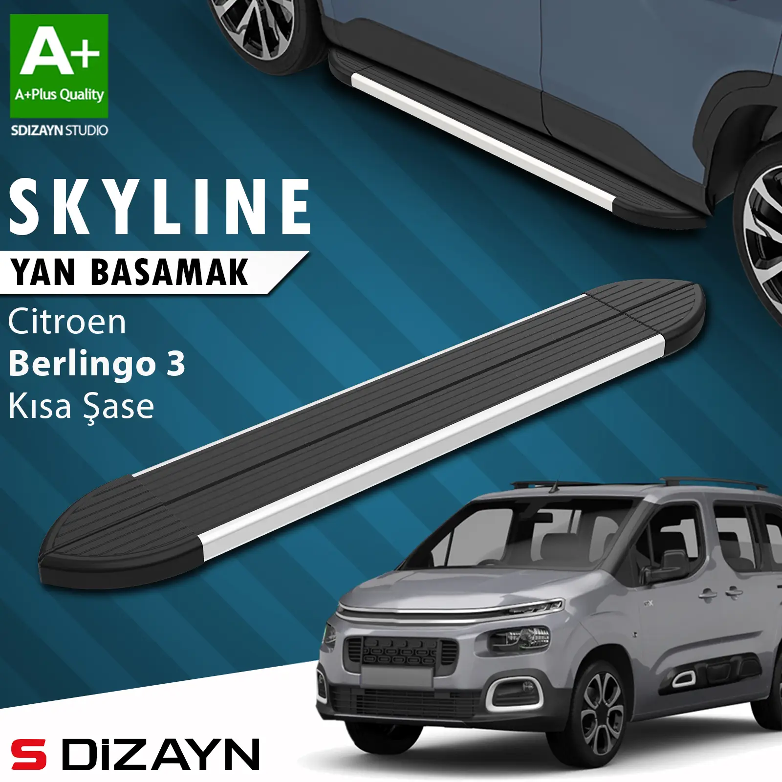 Citroen Berlingo 3 Kısa Şase Skyline Aluminyum Yan Basamak 203 Cm 2018 Üzeri A+ Kalite
