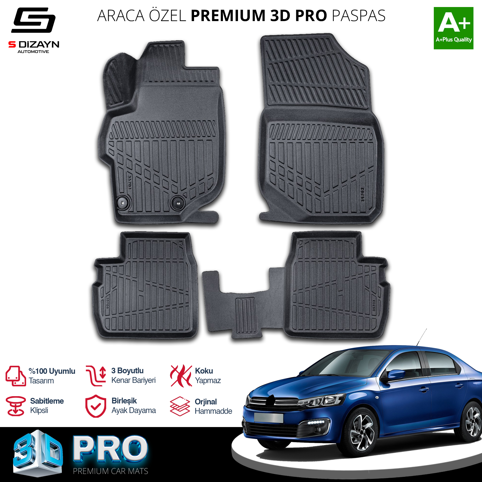 S-Dizayn Citroen C-Elysee 3D Pro Havuzlu Paspas 2012-2017 A+ Kalite S-Dizayn Citroen C-Elysee 3D Pro Havuzlu Paspas 2012-2017 A+ Kalite