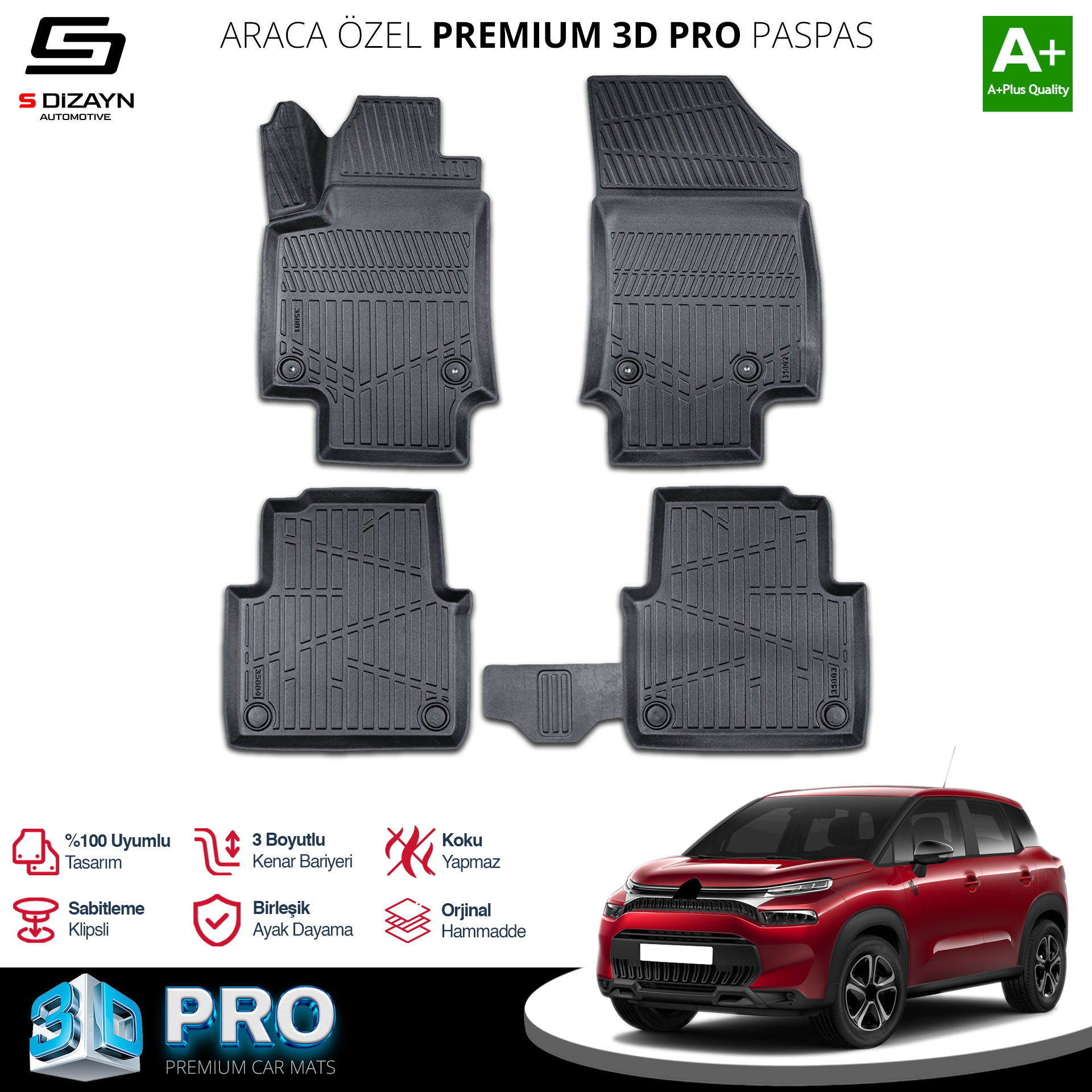 S-Dizayn Citroen C3 Aircross 3D Pro Havuzlu Paspas 2017 Üzeri A+ Kalite S-Dizayn Citroen C3 Aircross 3D Pro Havuzlu Paspas 2017 Üzeri A+ Kalite