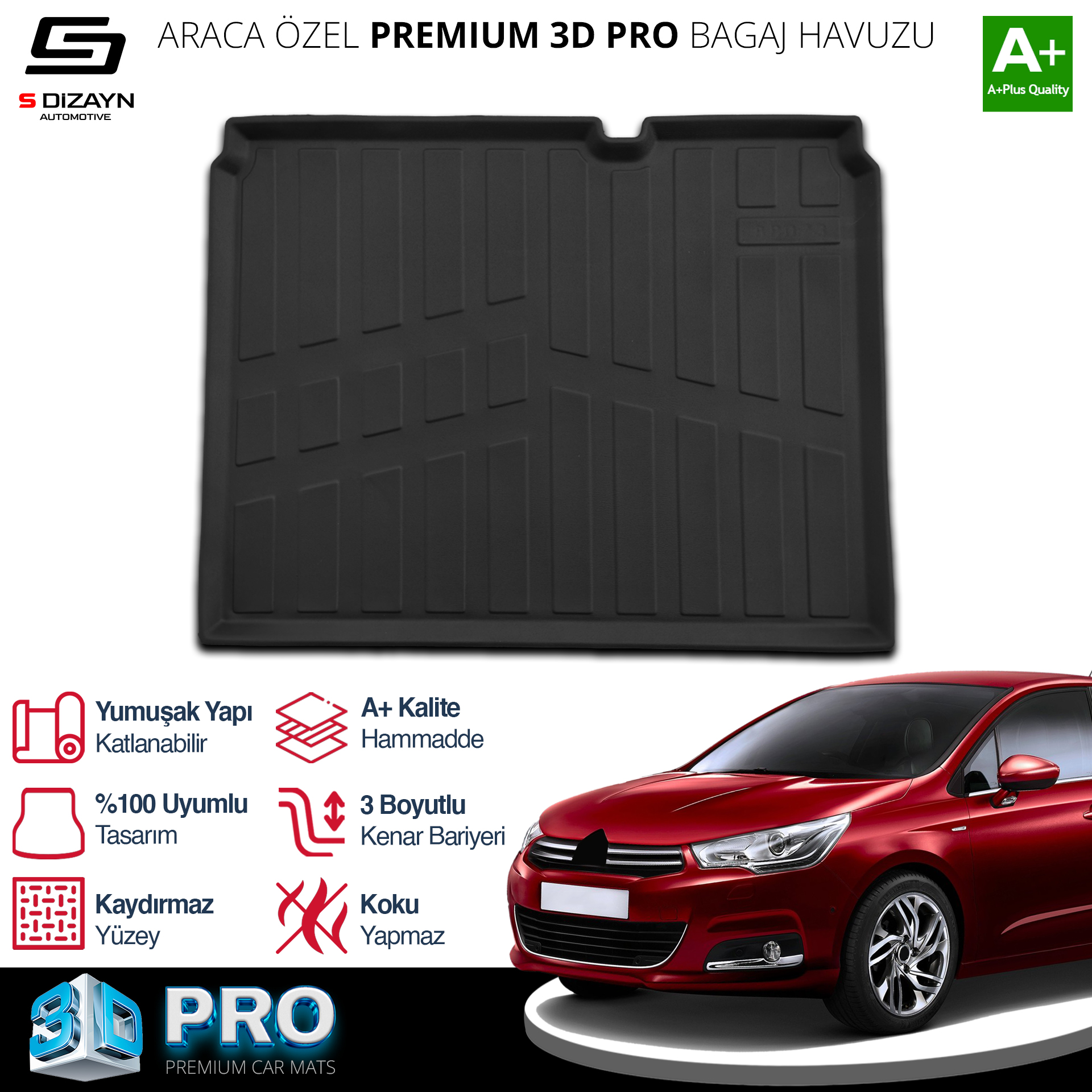 S-Dizayn Citroen C4 3D Pro Bagaj Havuzu 2010-2018 A+ Kalite S-Dizayn Citroen C4 3D Pro Bagaj Havuzu 2010-2018 A+ Kalite