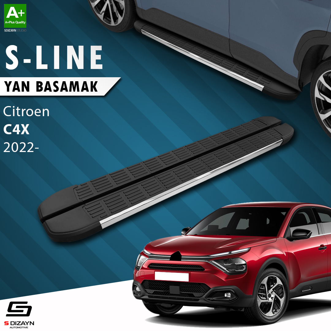 S-Dizayn Citroen C4 X S-Line Krom Yan Basamak 183 Cm 2022 Üzeri A+ Kalite S-Dizayn Citroen C4 X S-Line Krom Yan Basamak 183 Cm 2022 Üzeri A+ Kalite
