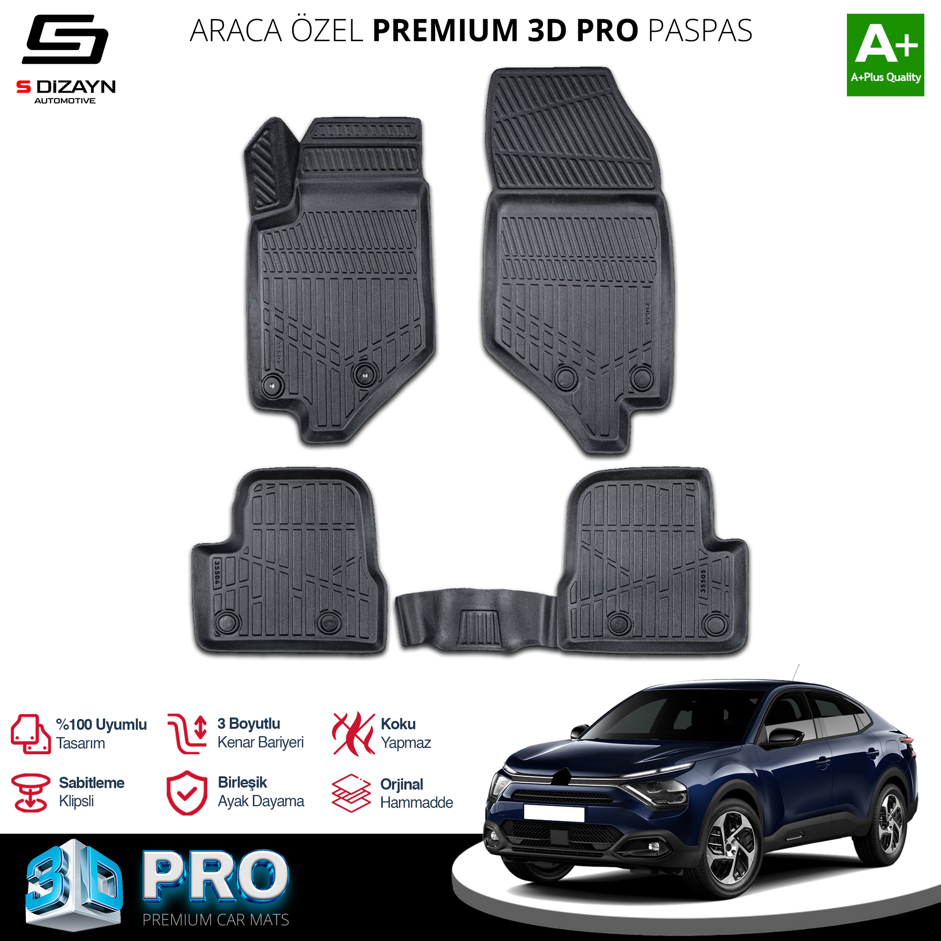 S-Dizayn Citroen C4X Elektrikli 3D Pro Havuzlu Paspas 2023 Üzeri A+ Kalite S-Dizayn Citroen C4X Elektrikli 3D Pro Havuzlu Paspas 2023 Üzeri A+ Kalite