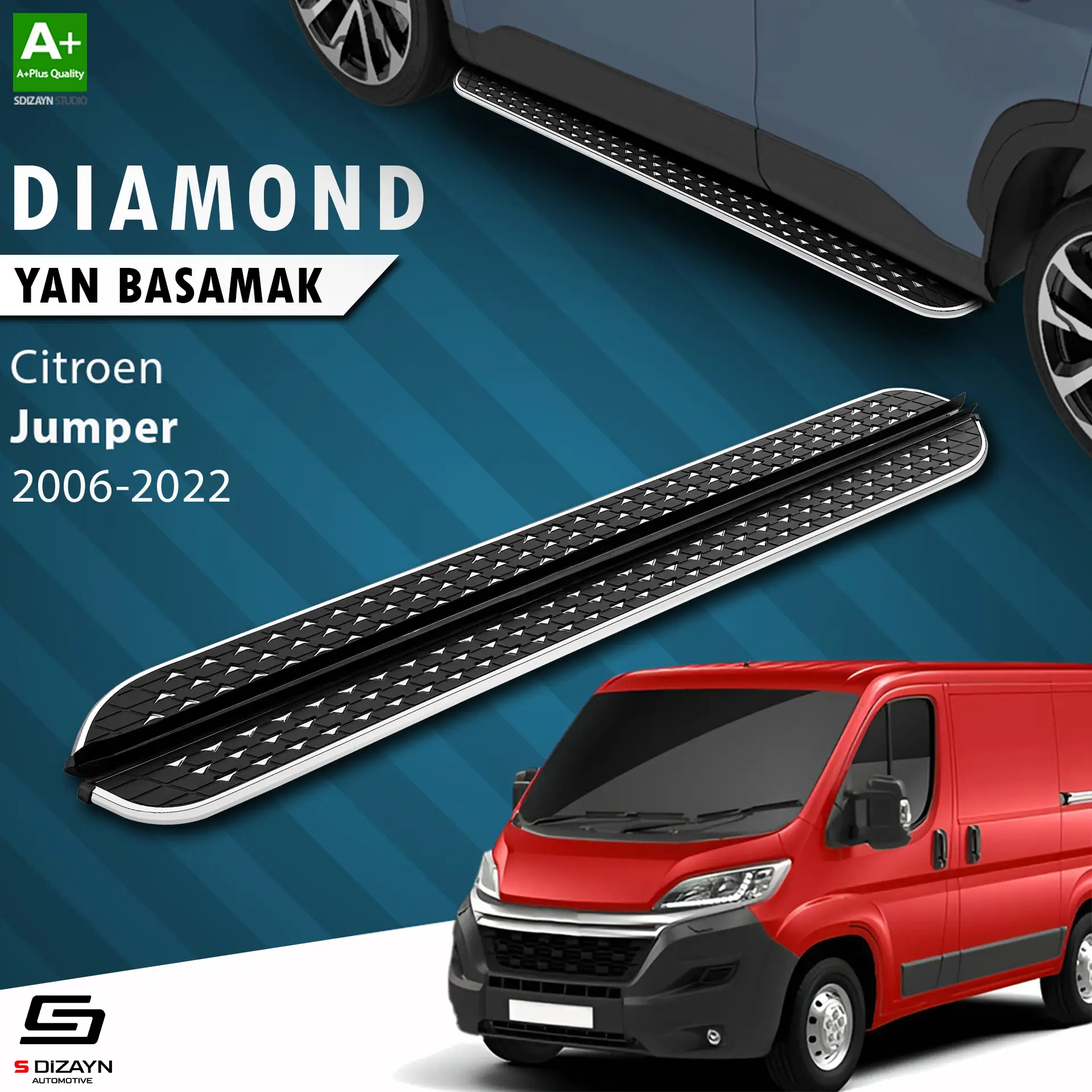 S-Dizayn Citroen Jumper 3 Kısa Şase Diamond Krom Yan Basamak 203 Cm 2006-2022 A+ Kalite