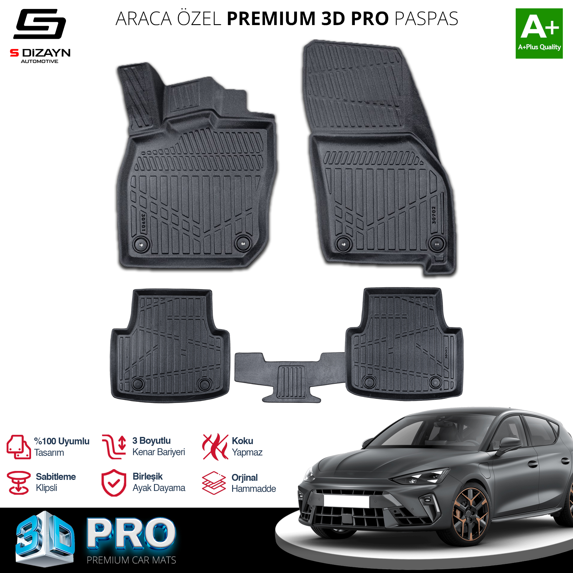 S-Dizayn Cupra Leon 3D Pro Havuzlu Paspas 2023 Üzeri A+ Kalite S-Dizayn Cupra Leon 3D Pro Havuzlu Paspas 2023 Üzeri A+ Kalite