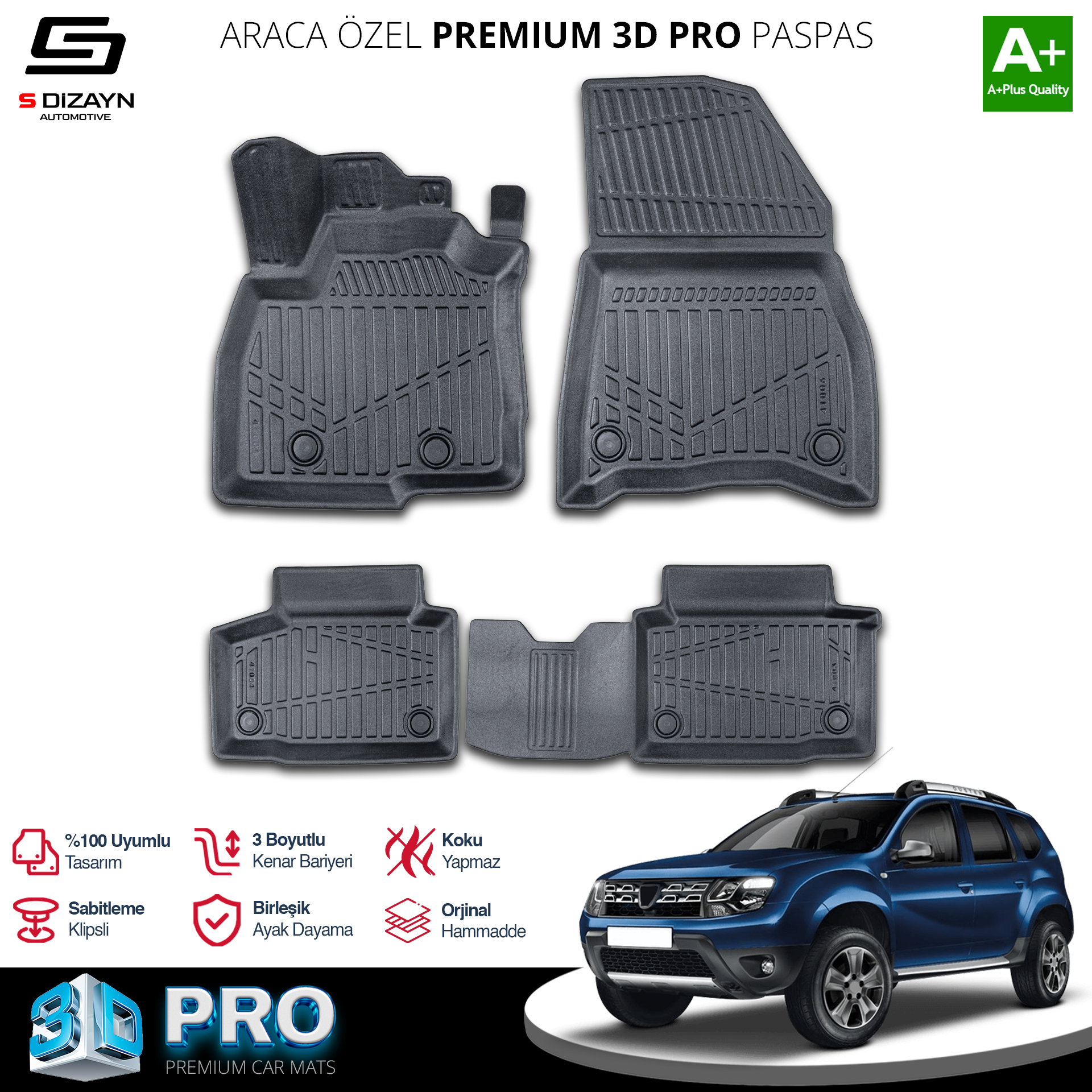 S-Dizayn Dacia Duster 3D Pro Havuzlu Paspas 2018-2022 A+ Kalite S-Dizayn Dacia Duster 3D Pro Havuzlu Paspas 2018-2022 A+ Kalite