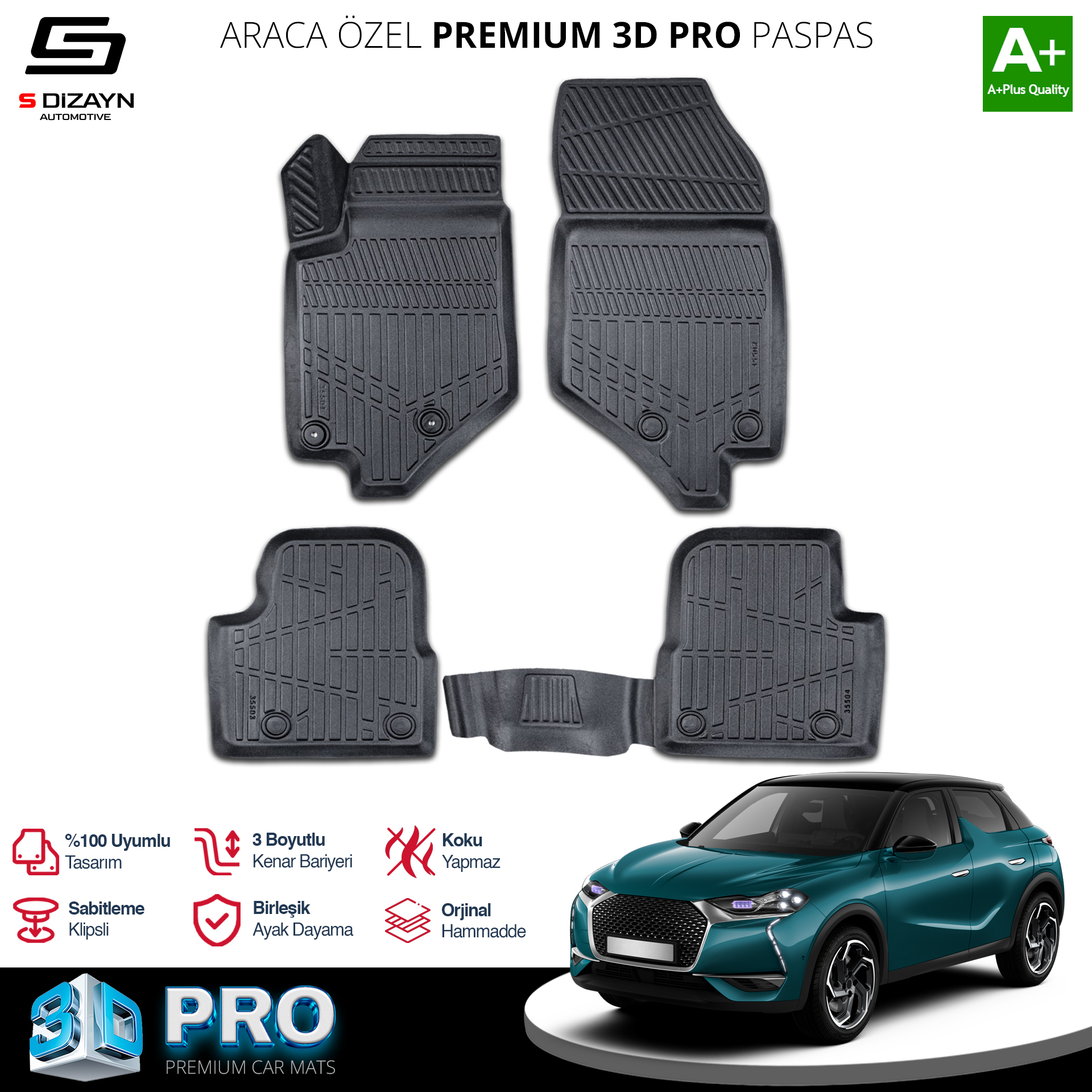 S-Dizayn DS DS3 Crossback 3D Pro Havuzlu Paspas 2018 Üzeri A+ Kalite S-Dizayn DS DS3 Crossback 3D Pro Havuzlu Paspas 2018 Üzeri A+ Kalite