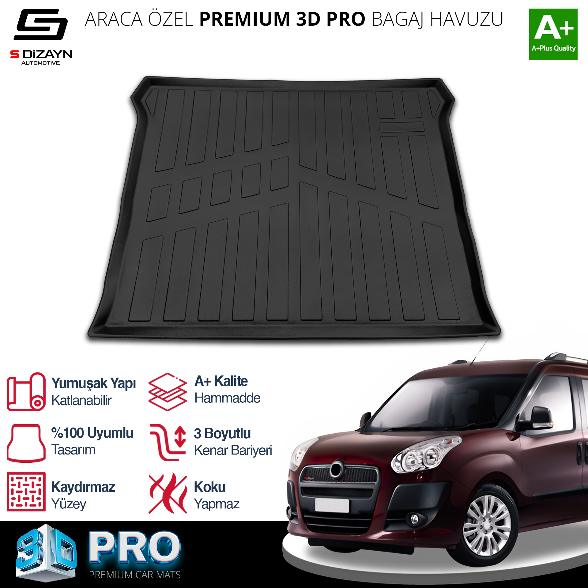 S-Dizayn Fiat Doblo Geniş Aile 3D Pro Bagaj Havuzu 2010-2022 A+ Kalite S-Dizayn Fiat Doblo Geniş Aile 3D Pro Bagaj Havuzu 2010-2022 A+ Kalite