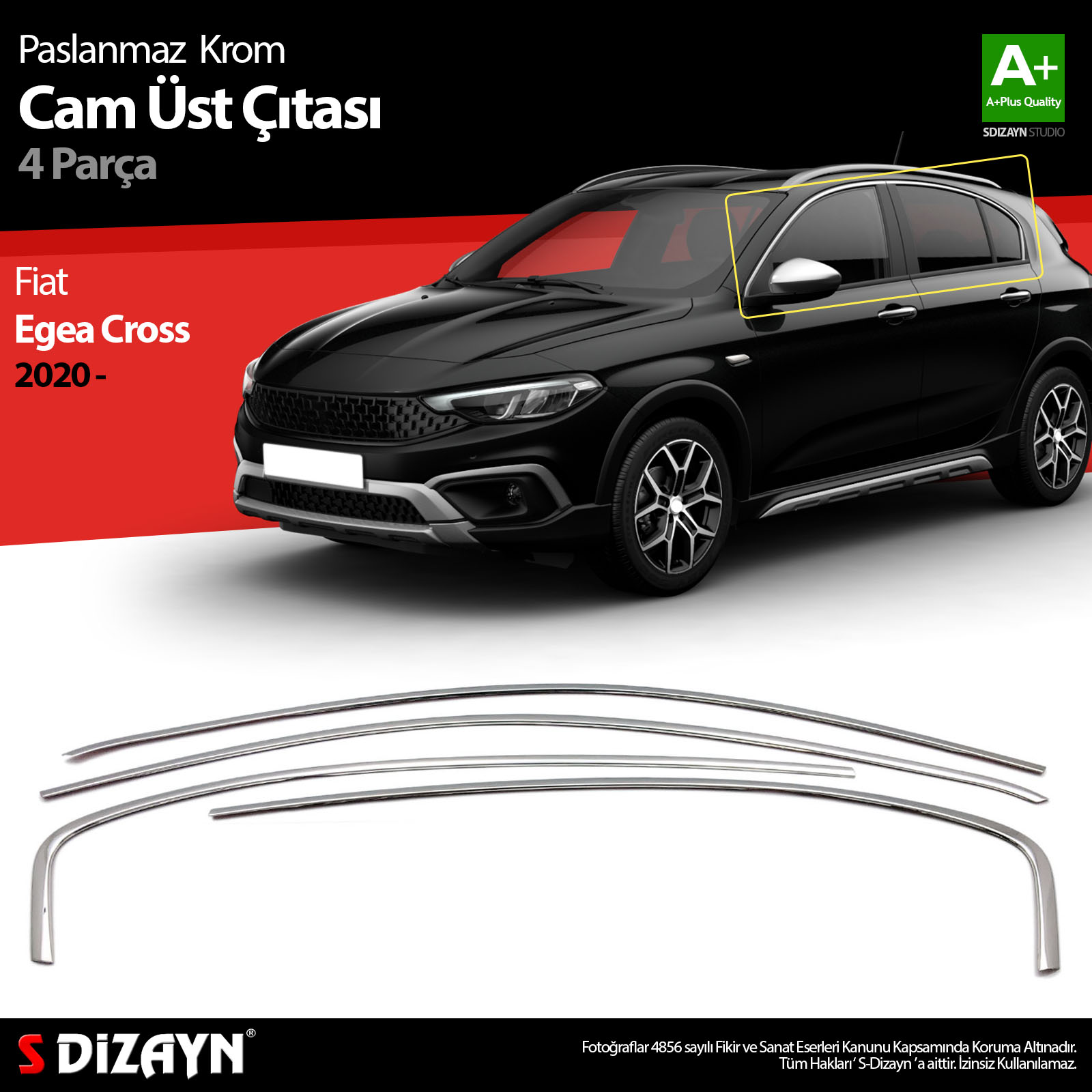 S-Dizayn Fiat Egea Cross Krom Cam Üst Çıtası 4 Prç. 2020 Üzeri S-Dizayn Fiat Egea Cross Krom Cam Üst Çıtası 4 Prç. 2020 Üzeri