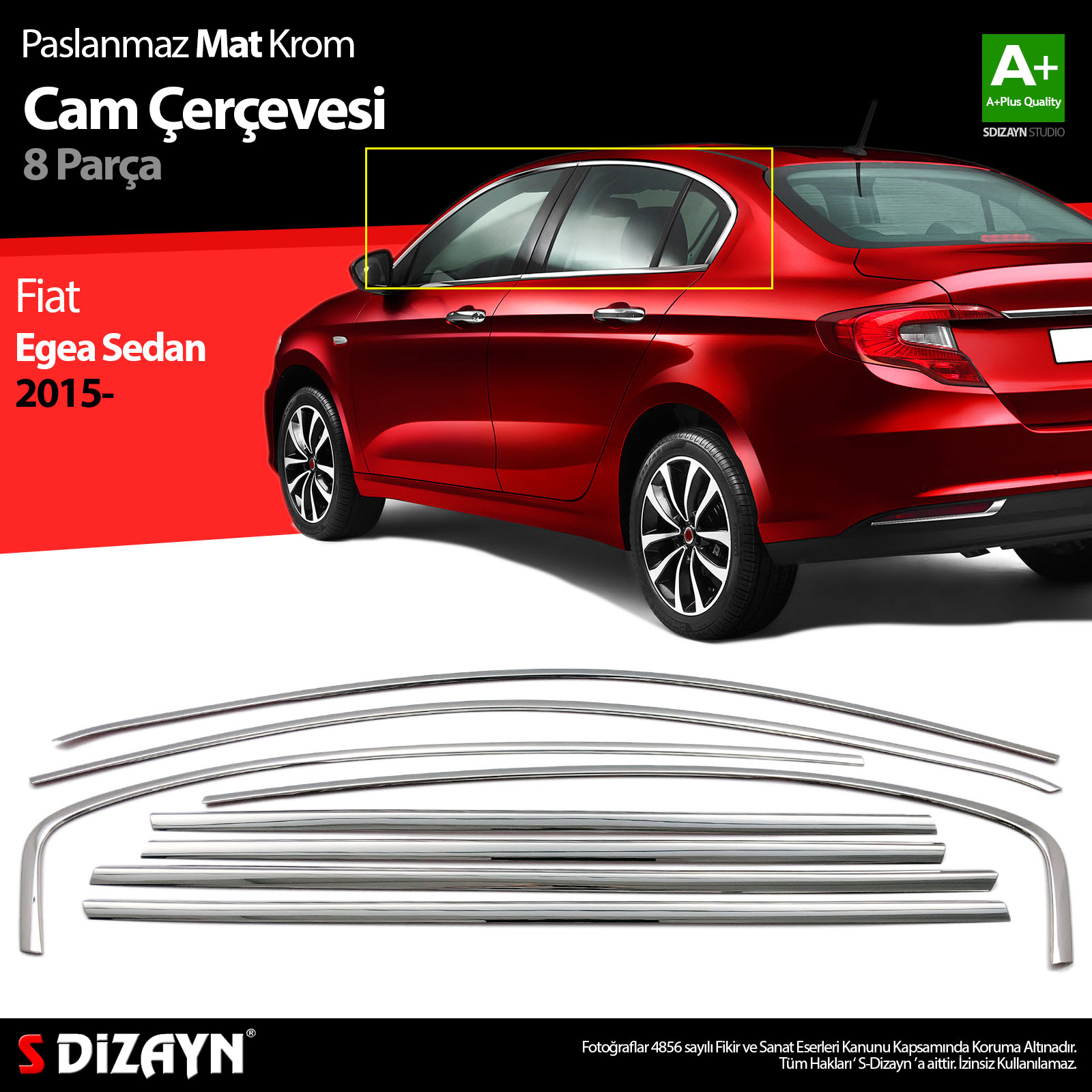 S-Dizayn Fiat Egea SD Krom Cam Çerçevesi 8 Prç. 2015 Üzeri Mat Krom A+ Kalite S-Dizayn Fiat Egea SD Krom Cam Çerçevesi 8 Prç. 2015 Üzeri Mat Krom A+ Kalite