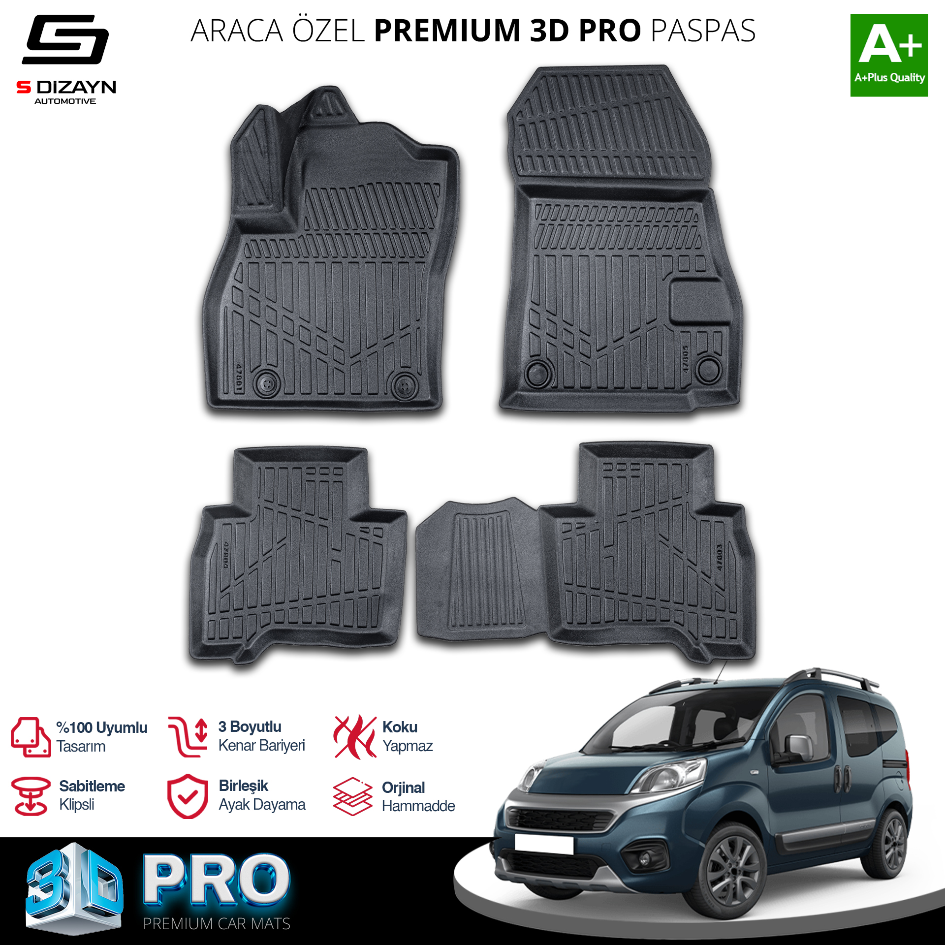 S-Dizayn Fiat Fiorino 3D Pro Havuzlu Paspas 2023 Üzeri A+ Kalite S-Dizayn Fiat Fiorino 3D Pro Havuzlu Paspas 2023 Üzeri A+ Kalite