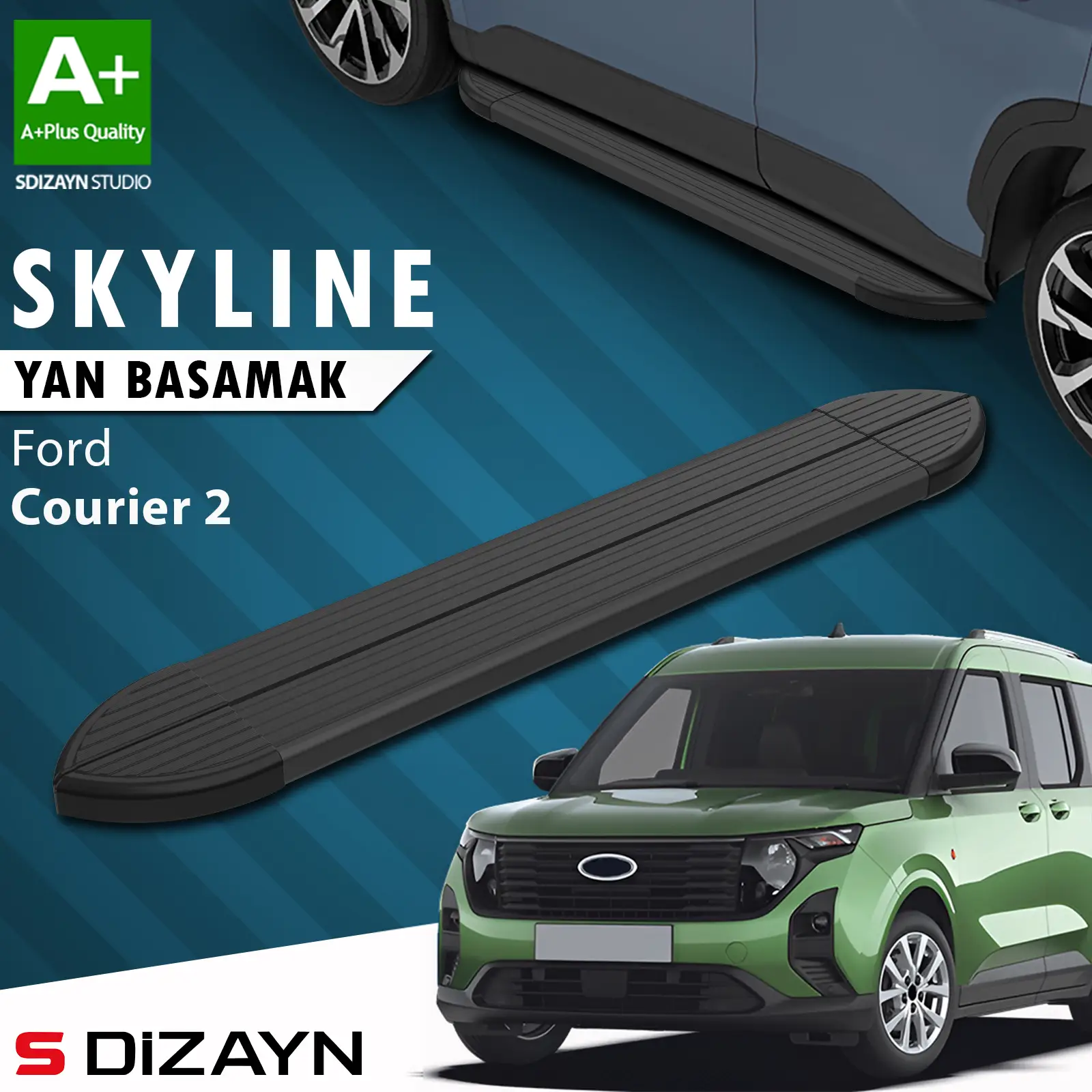 Ford Courier 2 Skyline Siyah Yan Basamak 183 Cm 2023 Üzeri A+ Kalite