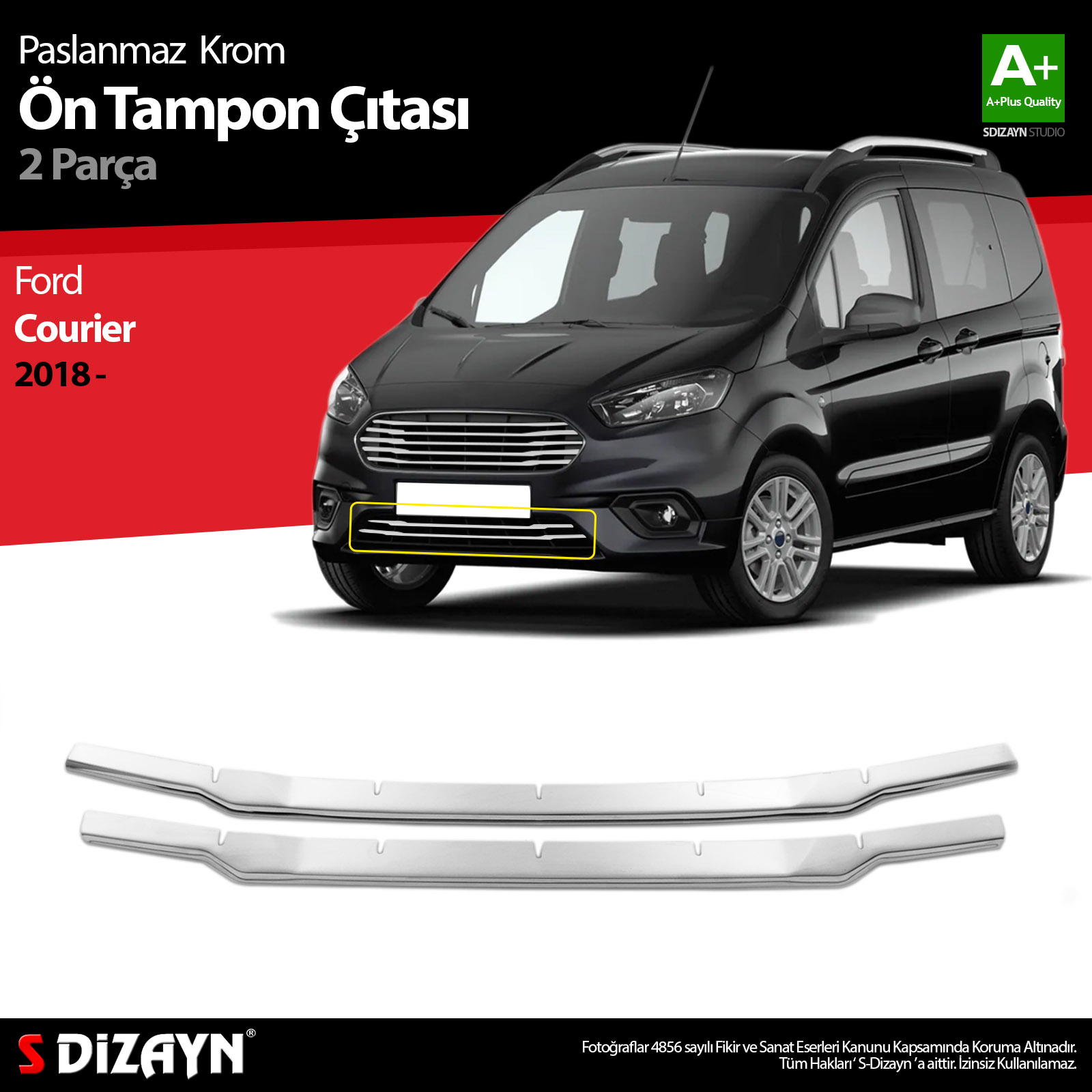 S-Dizayn Ford Courier Krom Ön Tampon Çıtası 2 Prç. 2018-2022 S-Dizayn Ford Courier Krom Ön Tampon Çıtası 2 Prç. 2018-2022