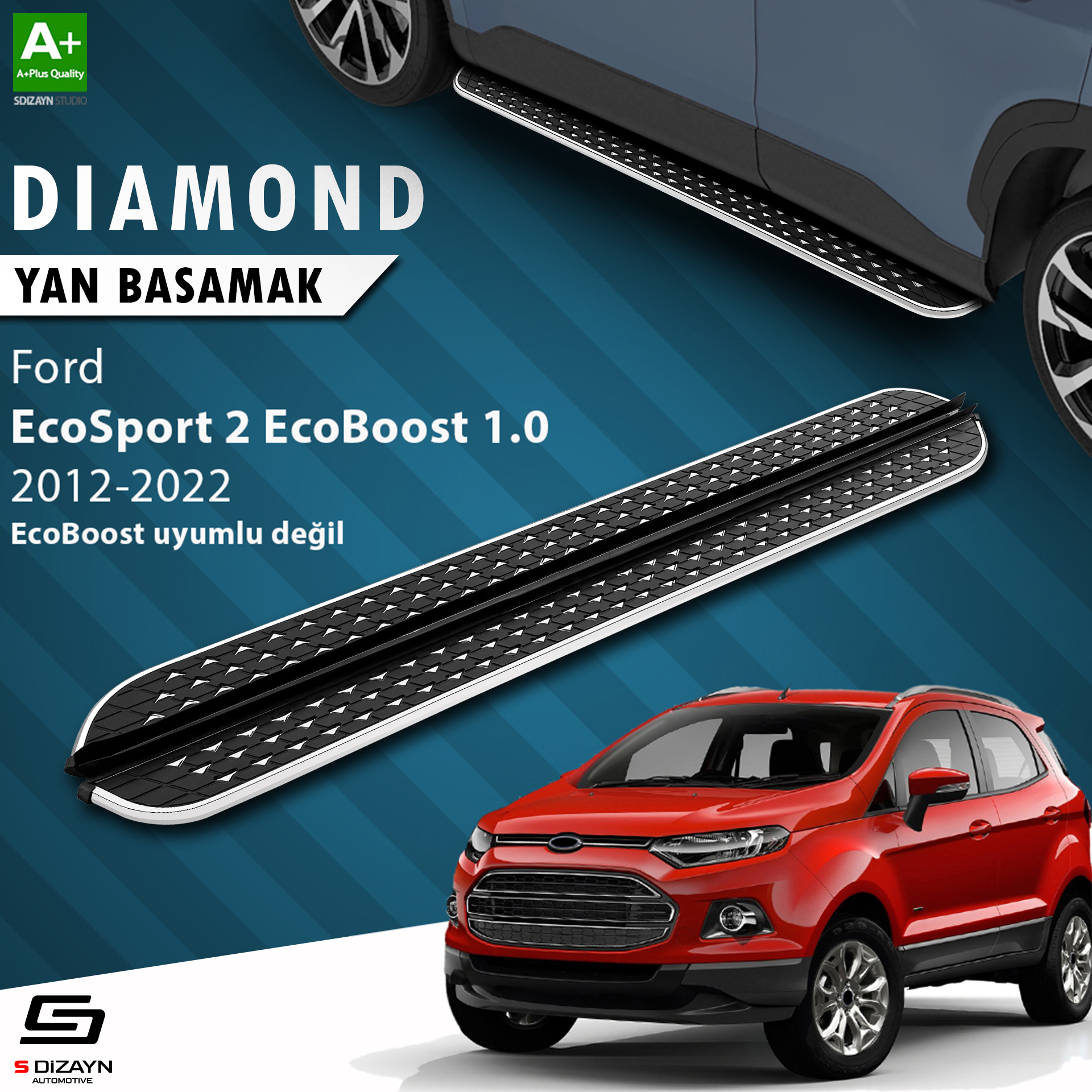 S-Dizayn Ford EcoSport 2 Diamond Krom Yan Basamak 173 Cm 2012-2022 A+ Kalite S-Dizayn Ford EcoSport 2 Diamond Krom Yan Basamak 173 Cm 2012-2022 A+ Kalite
