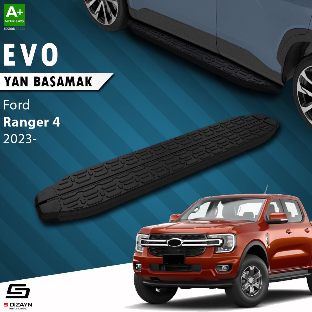 S-Dizayn Ford Ranger 4 Evo Siyah Yan Basamak 203 Cm 2023 Üzeri A+ Kalite S-Dizayn Ford Ranger 4 Evo Siyah Yan Basamak 203 Cm 2023 Üzeri A+ Kalite