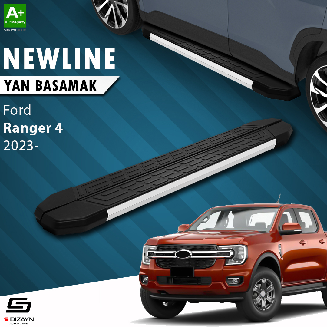 S-Dizayn Ford Ranger 4 NewLine Aluminyum Yan Basamak 203 Cm 2023 Üzeri A+ Kalite S-Dizayn Ford Ranger 4 NewLine Aluminyum Yan Basamak 203 Cm 2023 Üzeri A+ Kalite