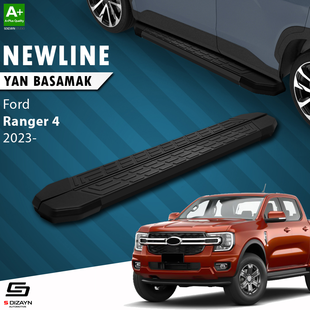 S-Dizayn Ford Ranger 4 NewLine Siyah Yan Basamak 203 Cm 2023 Üzeri A+ Kalite S-Dizayn Ford Ranger 4 NewLine Siyah Yan Basamak 203 Cm 2023 Üzeri A+ Kalite